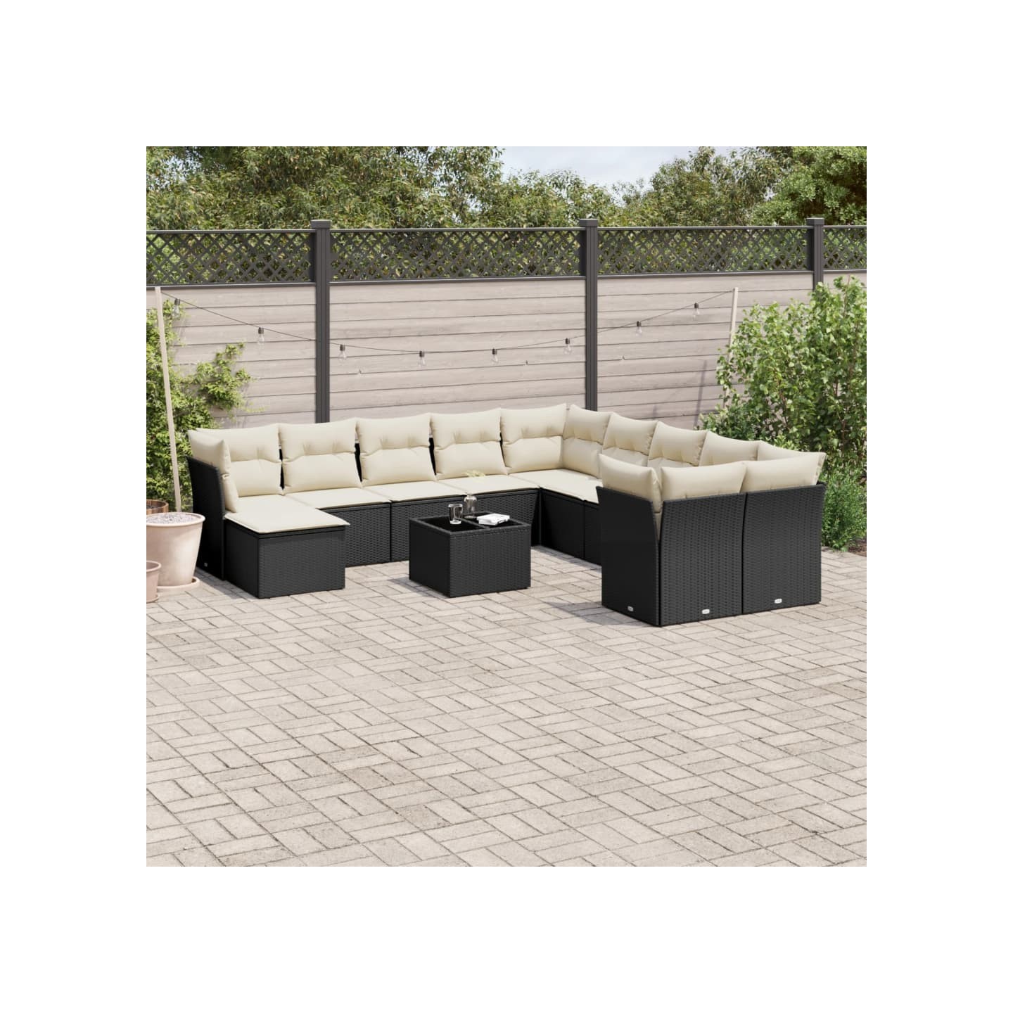 Salon de jardin 12 pcs avec coussins noir résine tressée