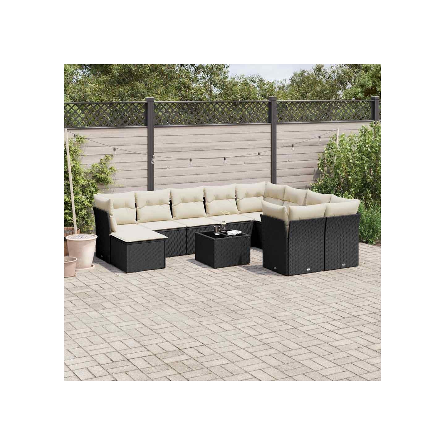 Salon de jardin 11 pcs avec coussins noir résine tressée