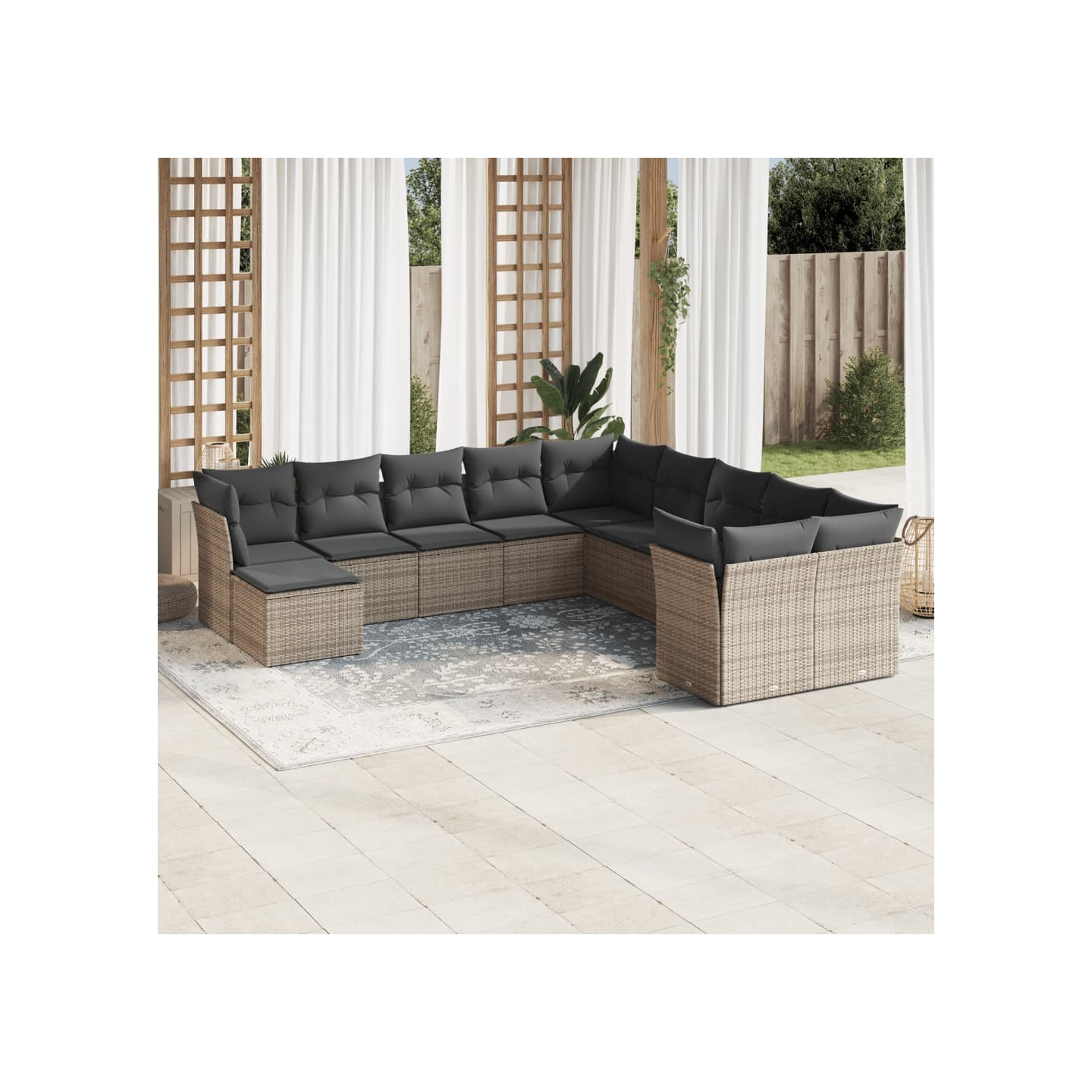 Salon de jardin 11 pcs avec coussins gris résine tressée