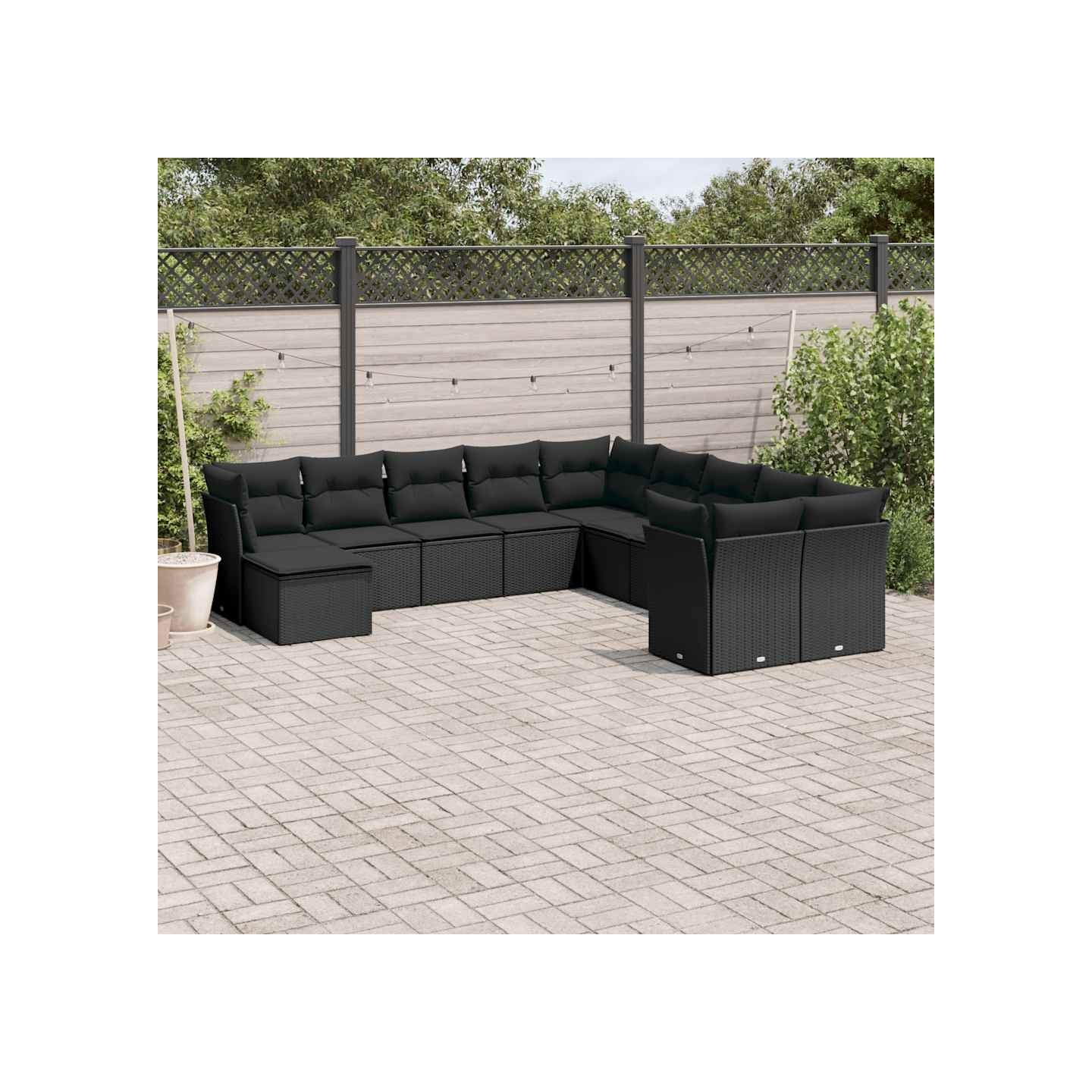 Salon de jardin 11 pcs avec coussins noir résine tressée