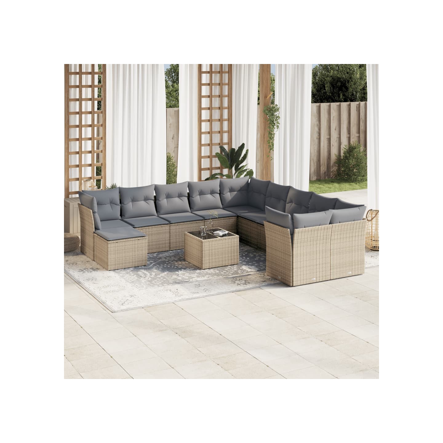 Salon de jardin avec coussins 12 pcs beige résine tressée