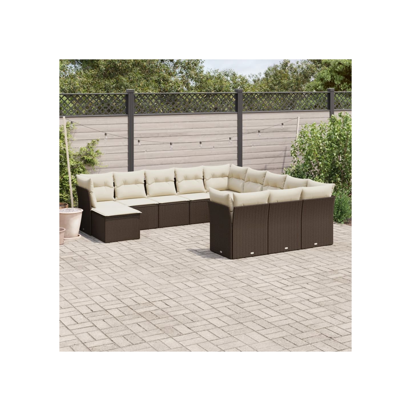 Salon de jardin avec coussins 12 pcs marron résine tressée