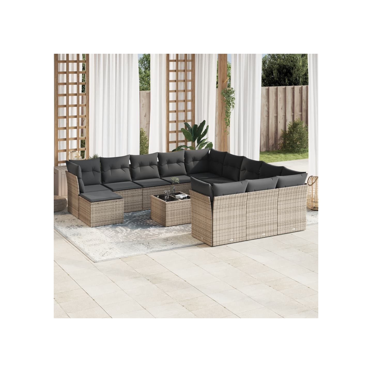Salon de jardin avec coussins 13 pcs gris résine tressée
