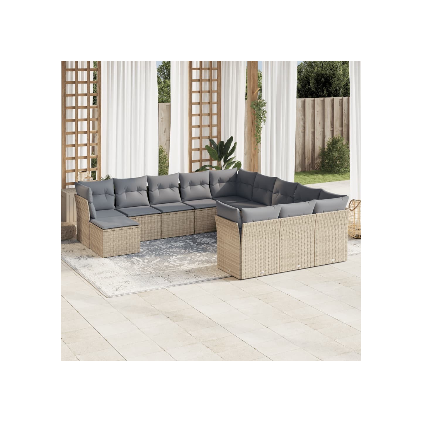 Salon de jardin avec coussins 12 pcs beige résine tressée