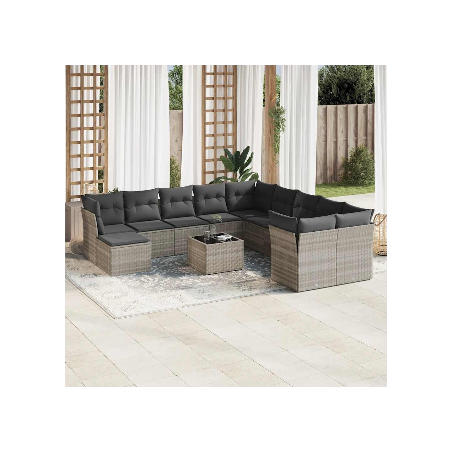 Salon de jardin avec coussins 12 pcs gris clair résine tressée