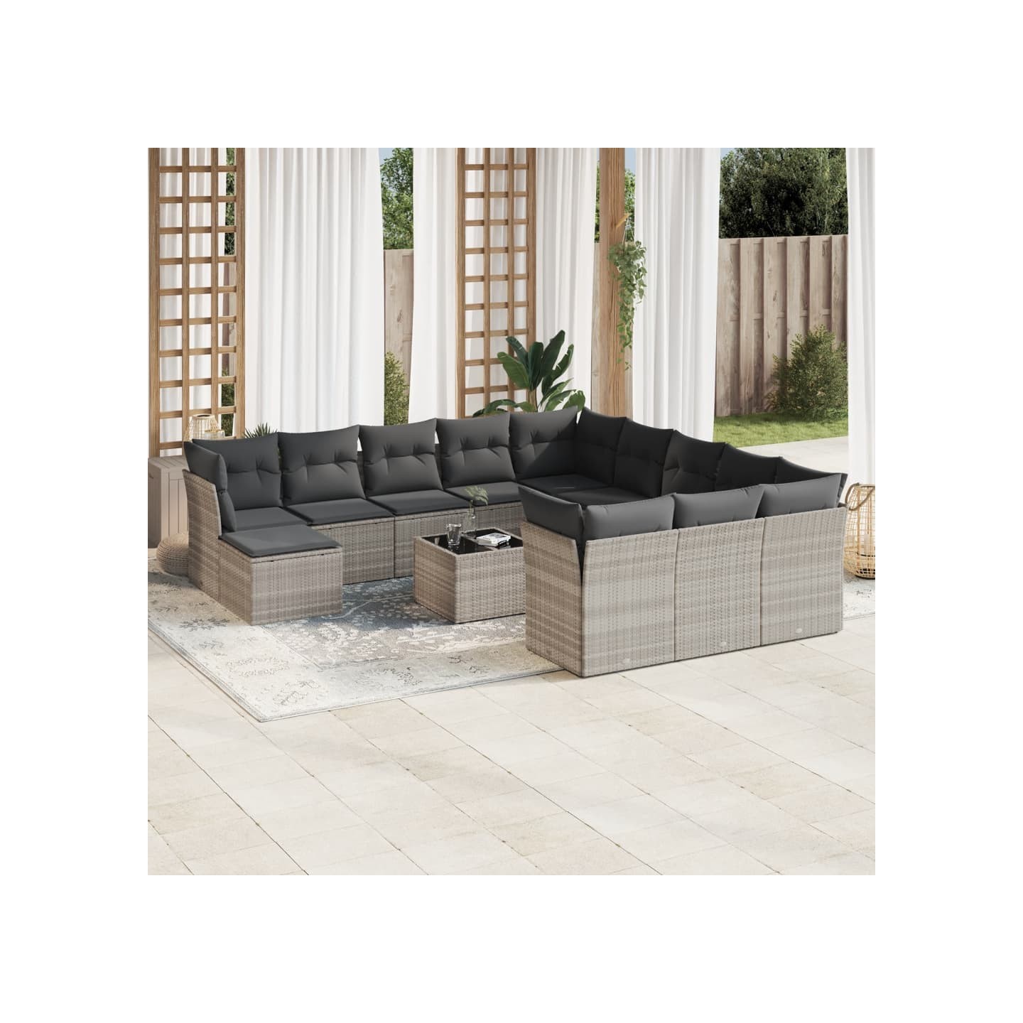 Salon de jardin avec coussins 13 pcs gris clair résine tressée