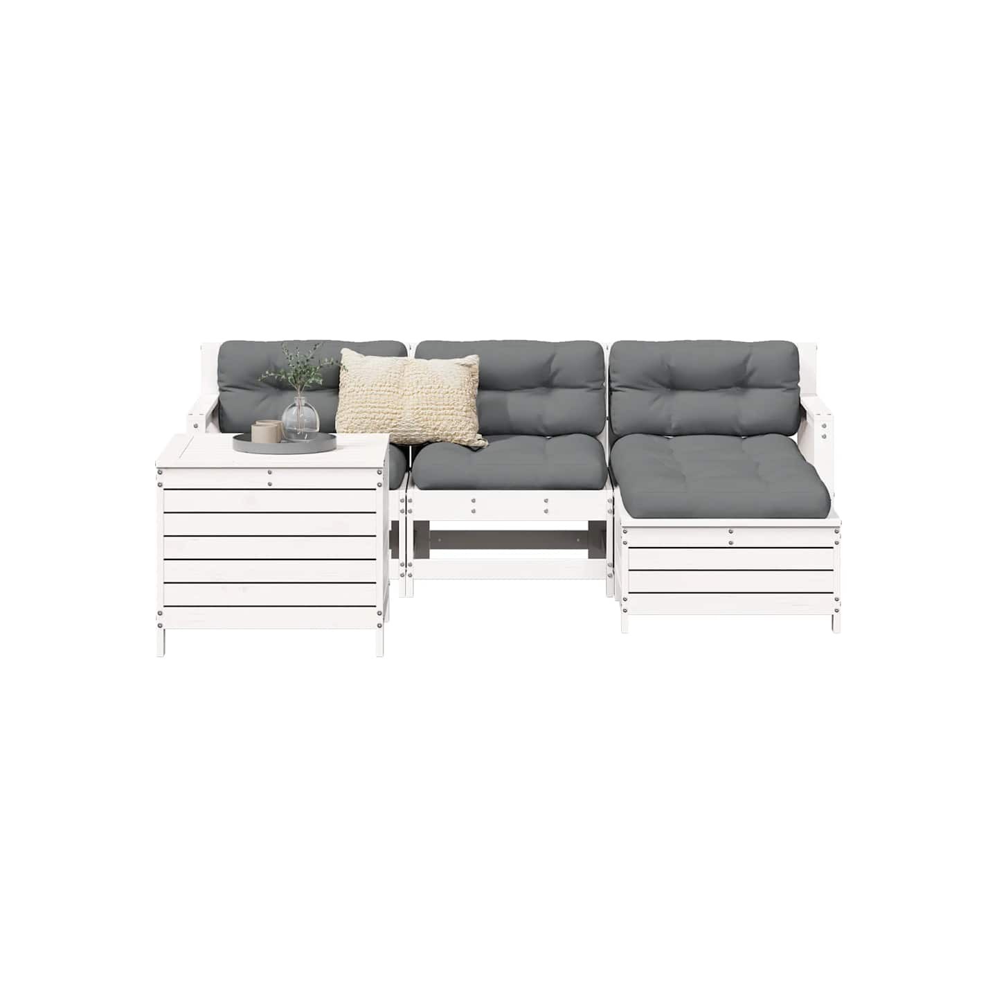 Salon de jardin 5 pcs blanc bois massif de pin