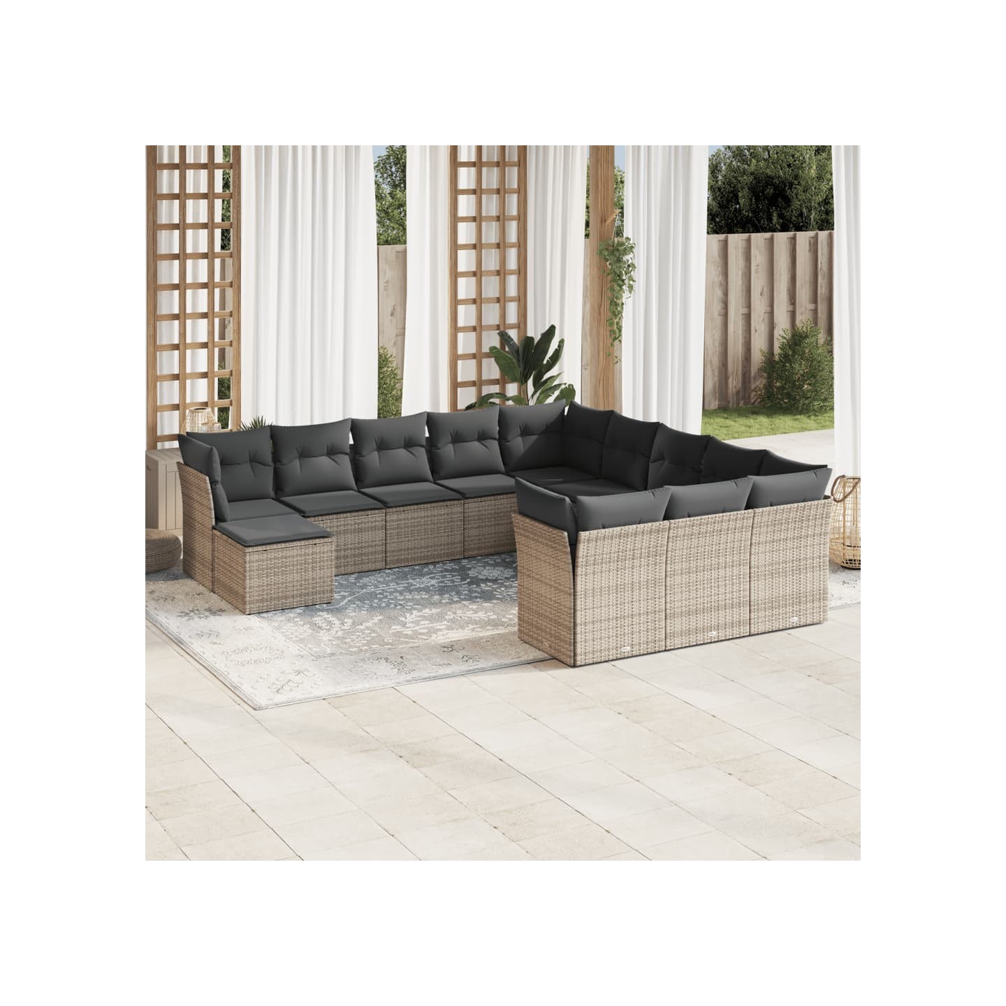 Salon de jardin avec coussins 12 pcs gris résine tressée