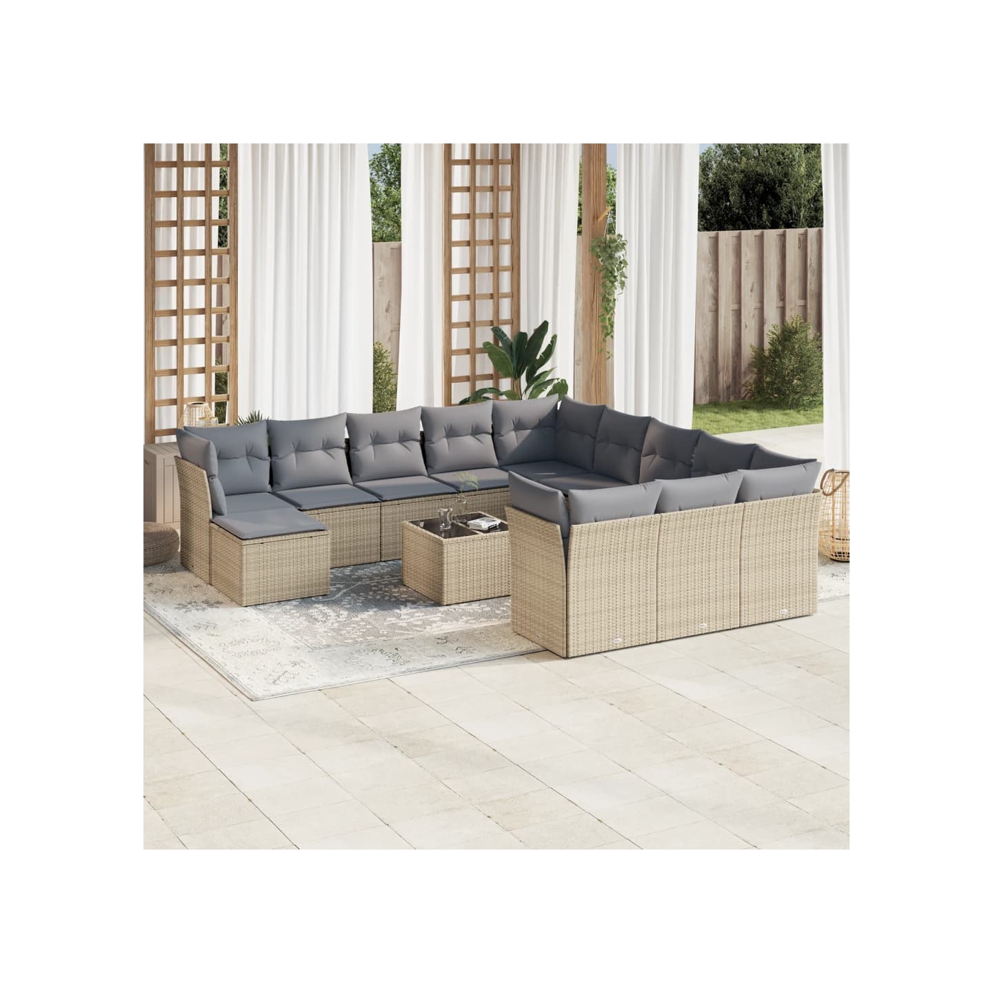 Salon de jardin avec coussins 13 pcs beige résine tressée