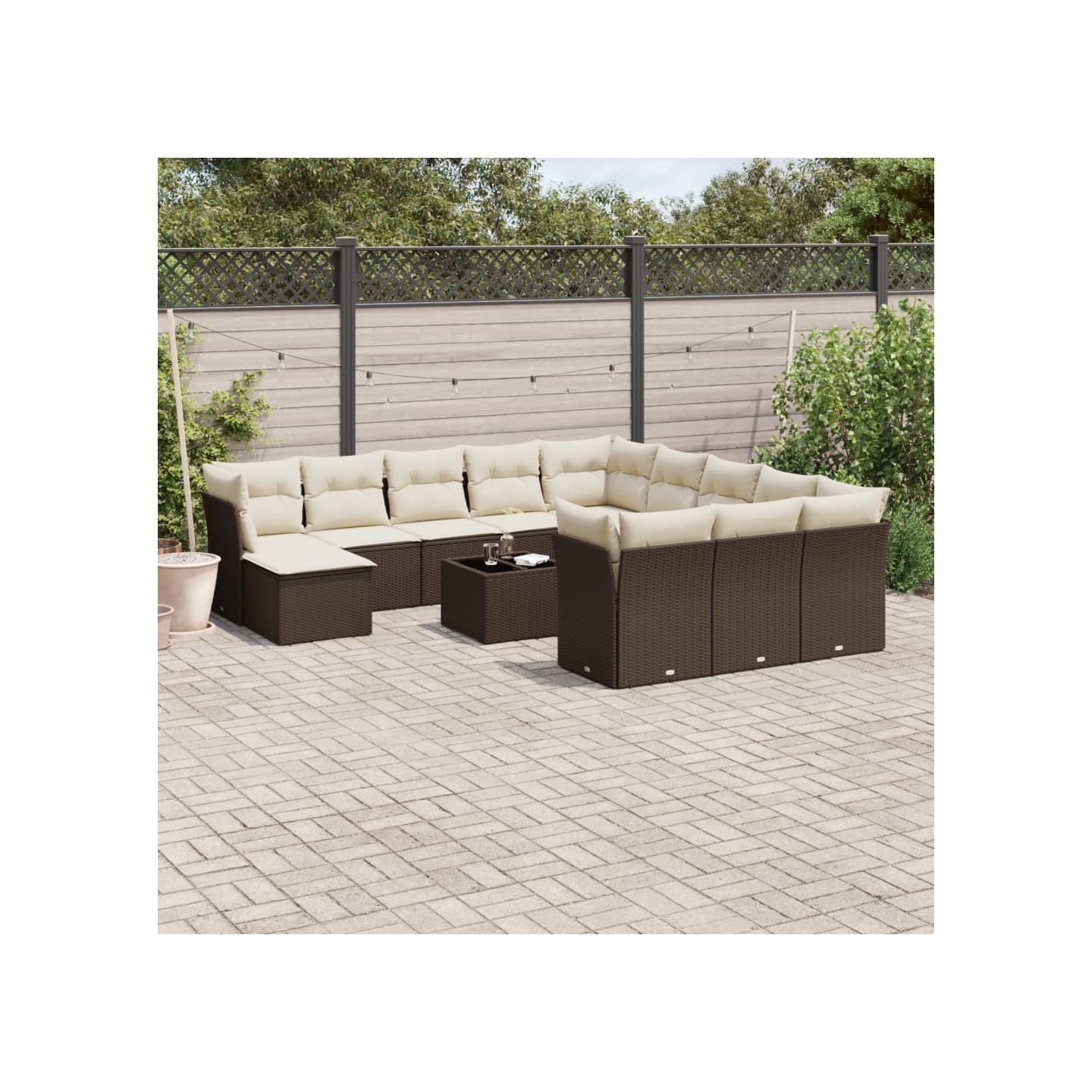 Salon de jardin avec coussins 13 pcs marron résine tressée