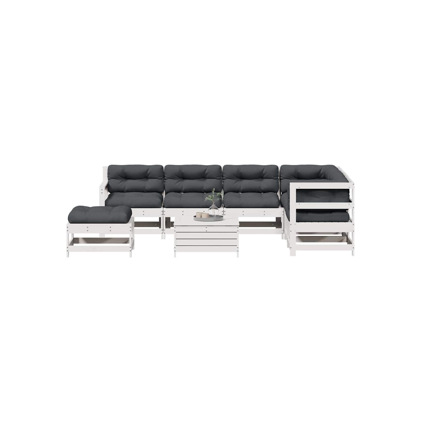 Salon de jardin avec coussins 8 pcs blanc bois de pin massif