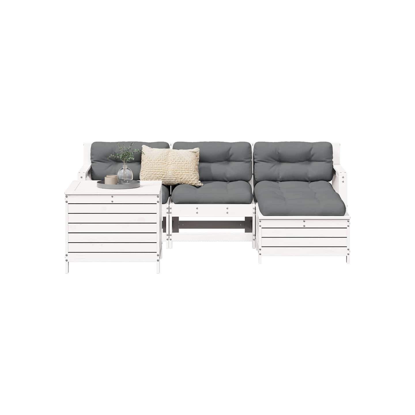 Salon de jardin 5 pcs blanc bois massif de pin