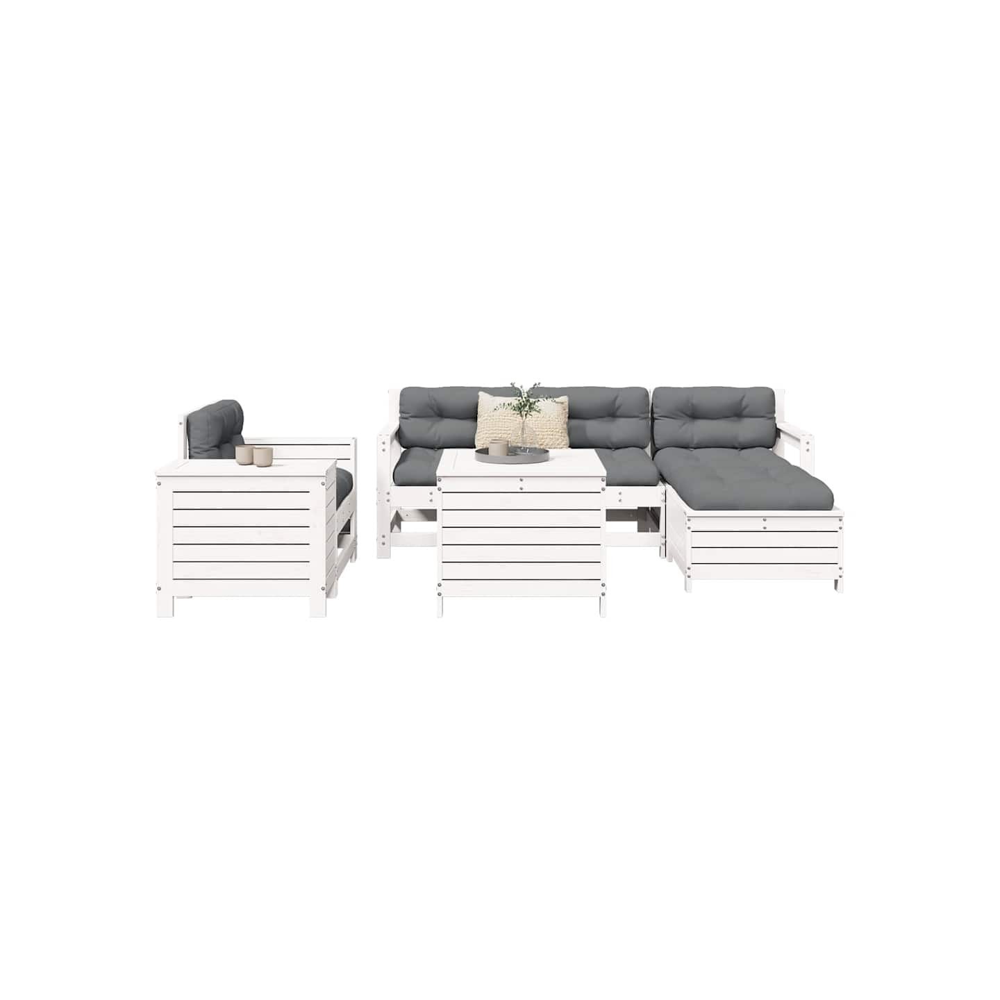 Salon de jardin 7 pcs blanc bois de pin massif
