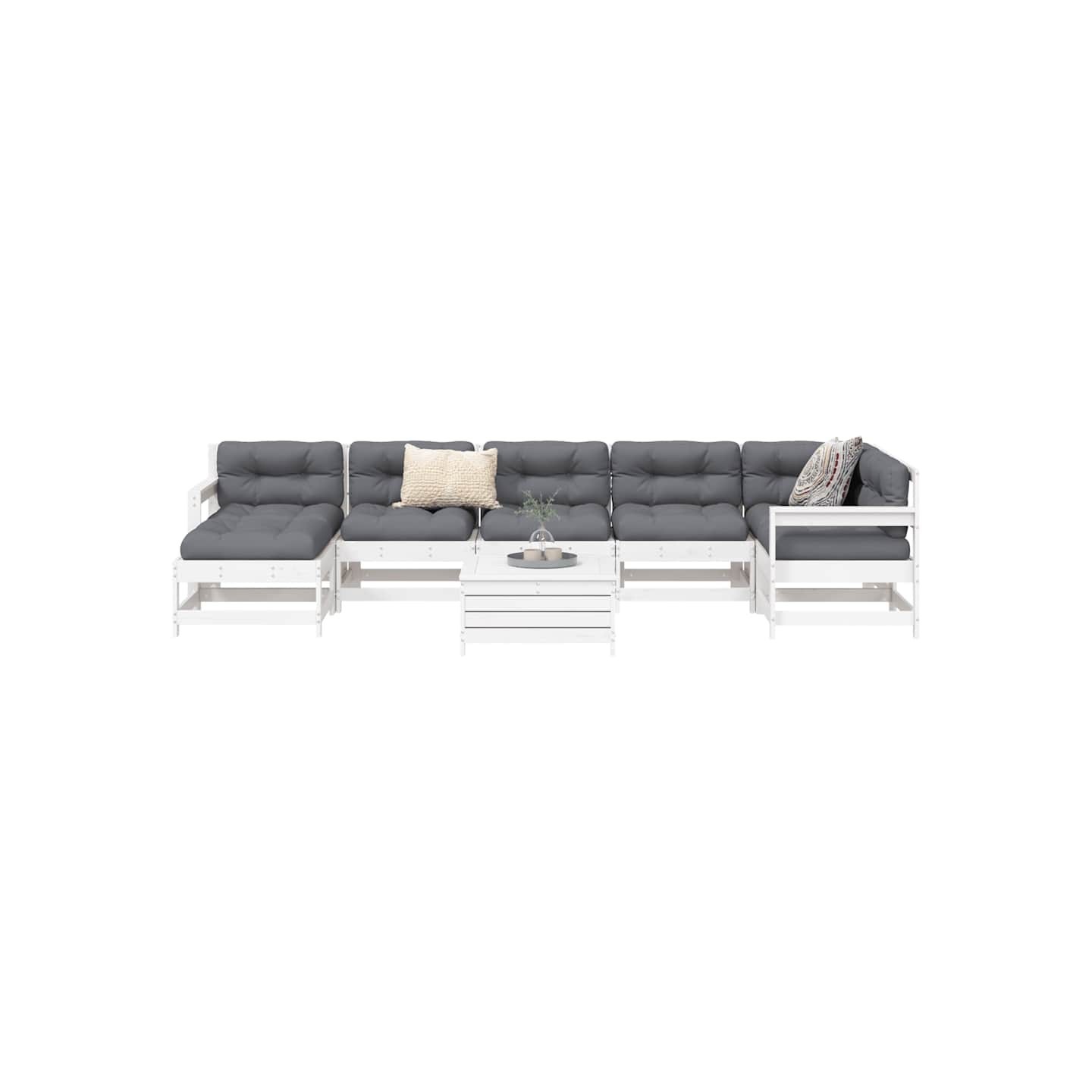 Salon de jardin 8 pcs blanc bois de pin massif