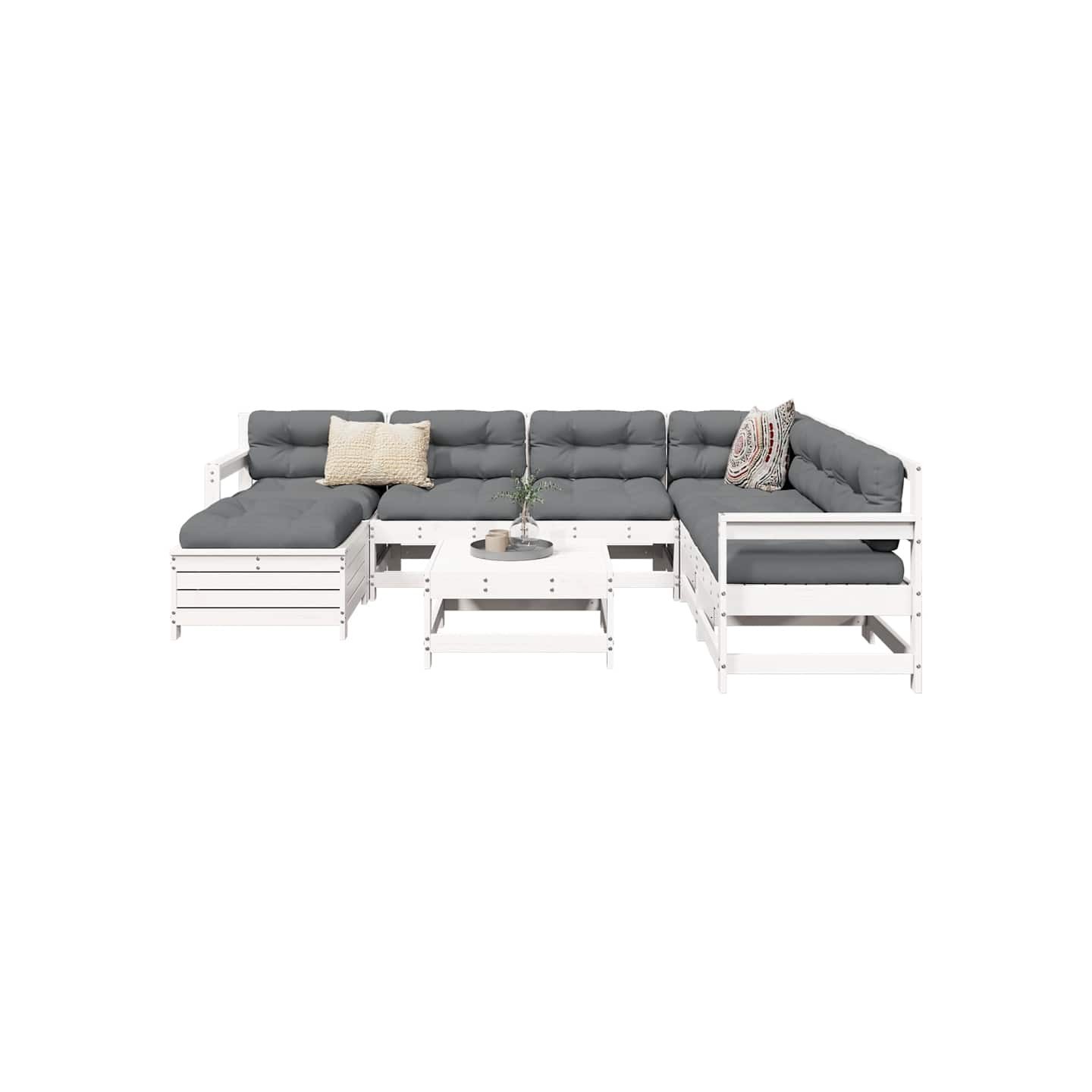 Salon de jardin 8 pcs blanc bois de pin massif