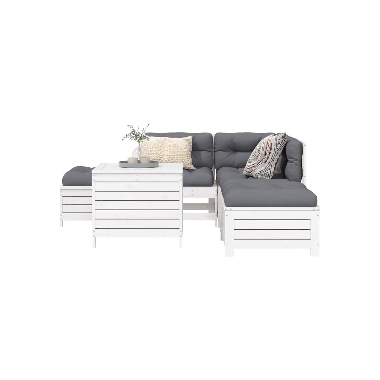 Salon de jardin 6 pcs blanc bois de pin massif