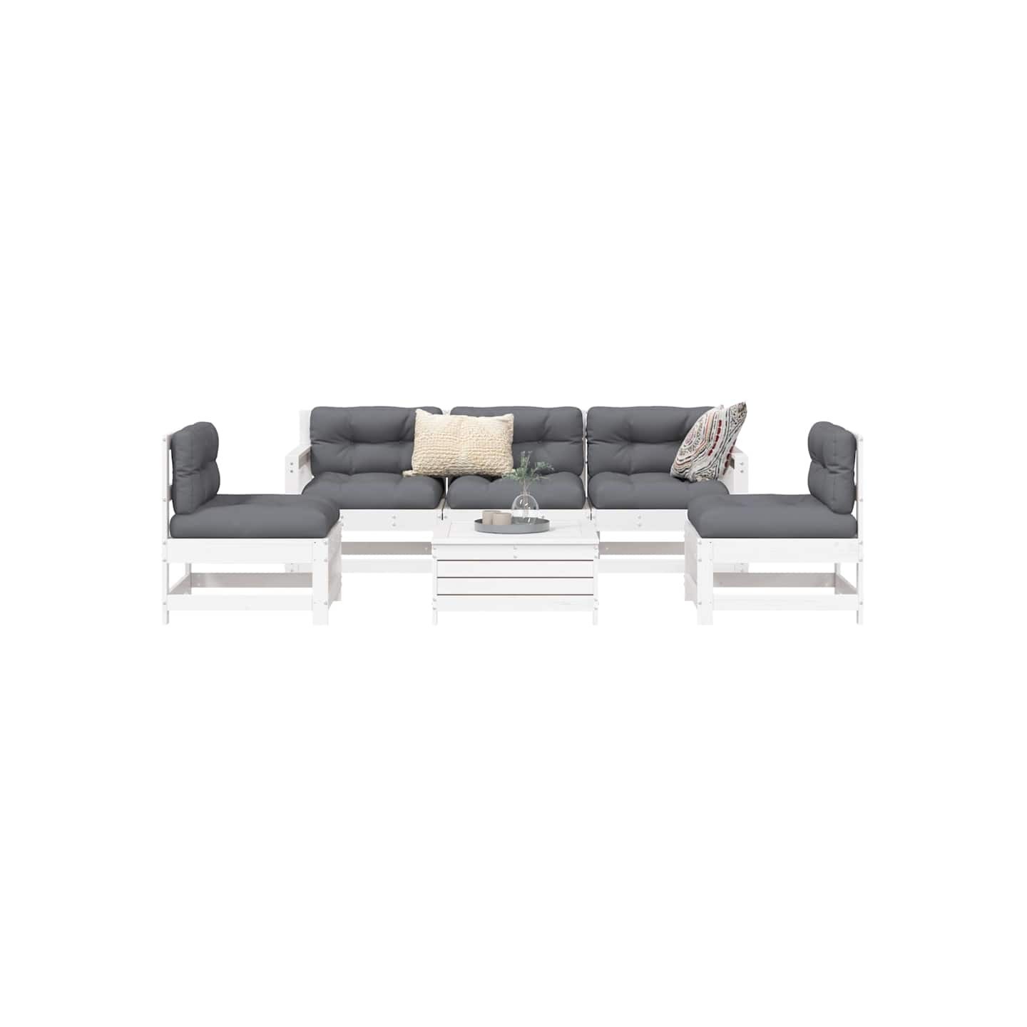 Salon de jardin 6 pcs blanc bois de pin massif
