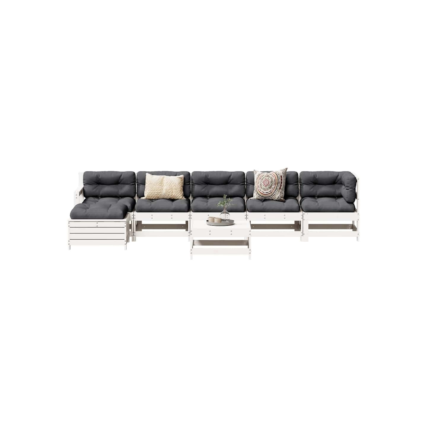 Salon de jardin 7 pcs Blanc Bois de pin massif