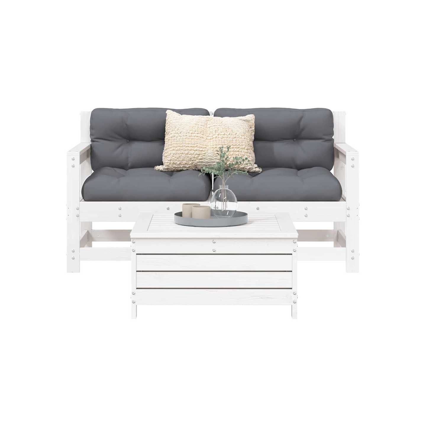 Salon de jardin 3 pcs blanc bois de pin massif