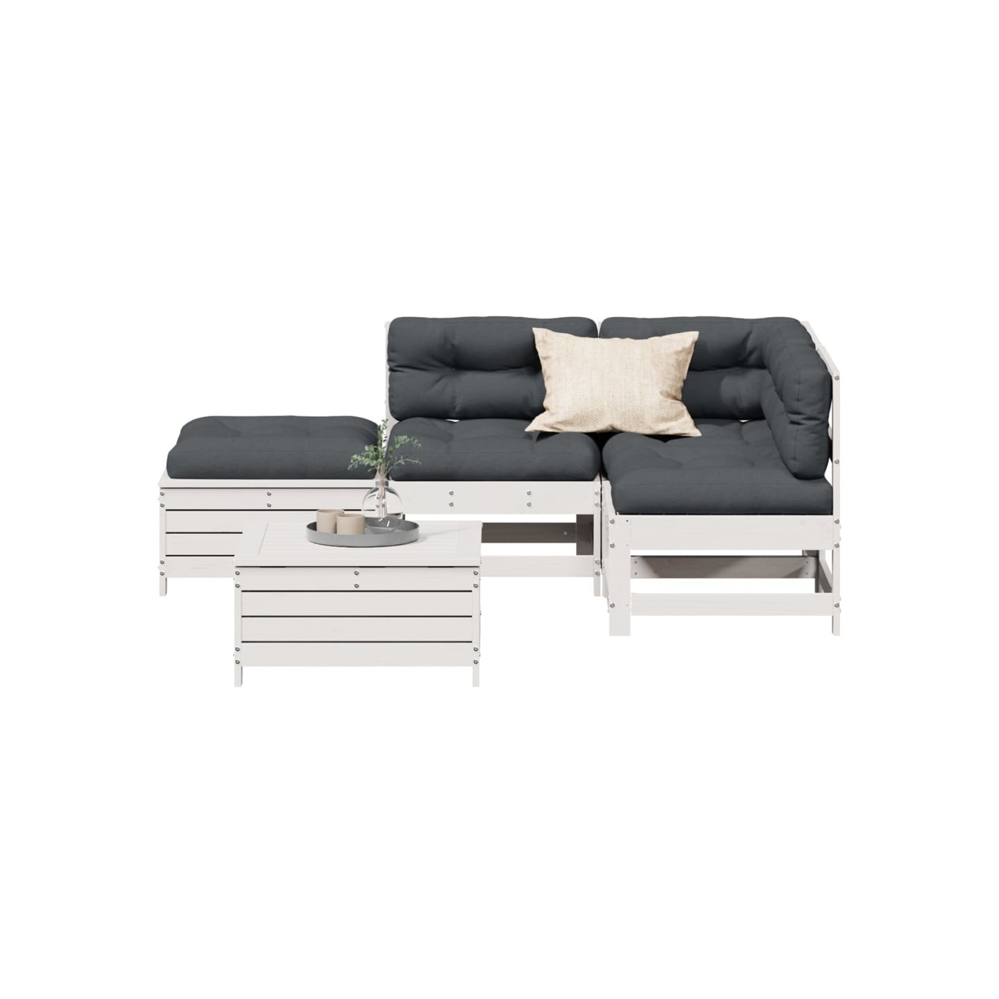 Salon de jardin 5 pcs avec coussins blanc bois massif de pin