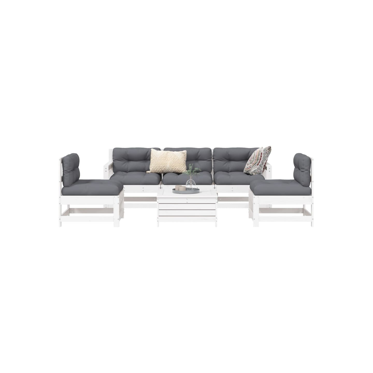 Salon de jardin 6 pcs blanc bois de pin massif