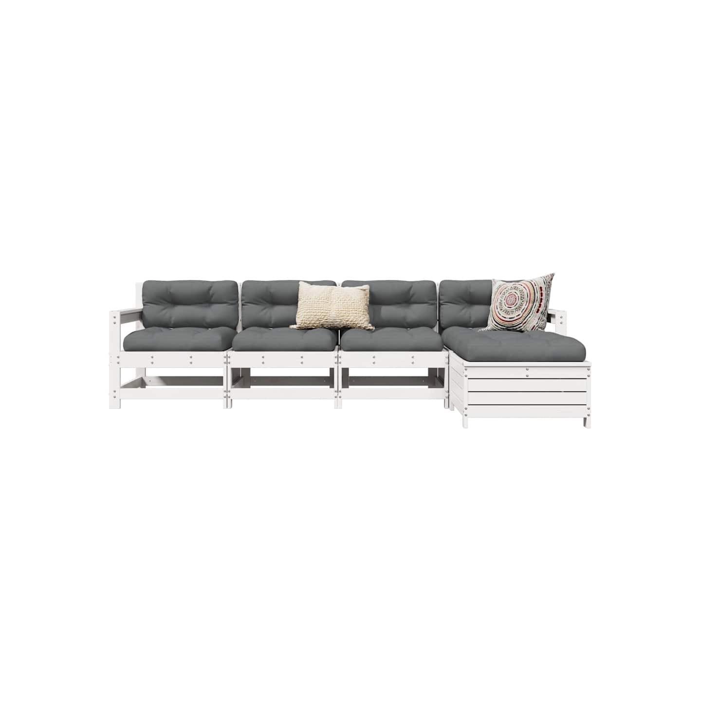Salon de jardin 5 pcs blanc bois massif de pin