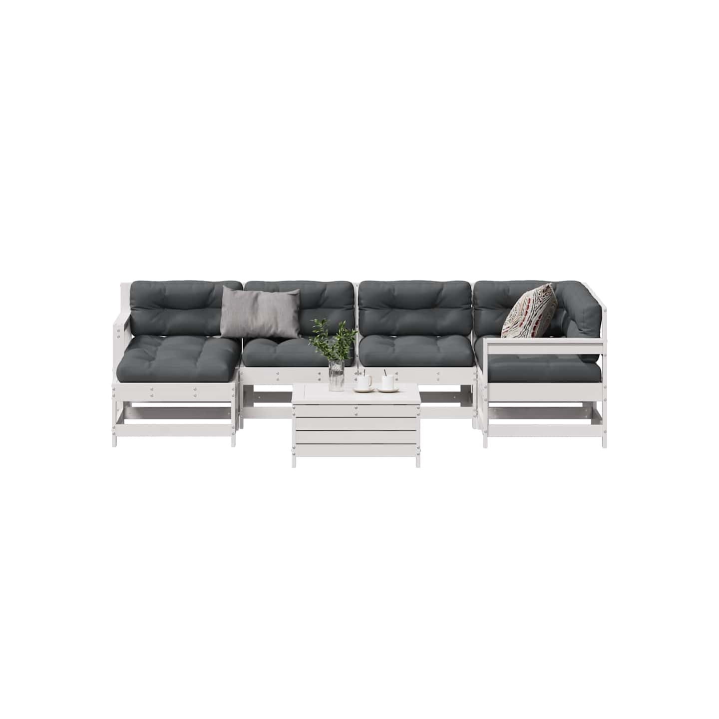 Salon de jardin 7 pcs avec coussins blanc bois de pin massif