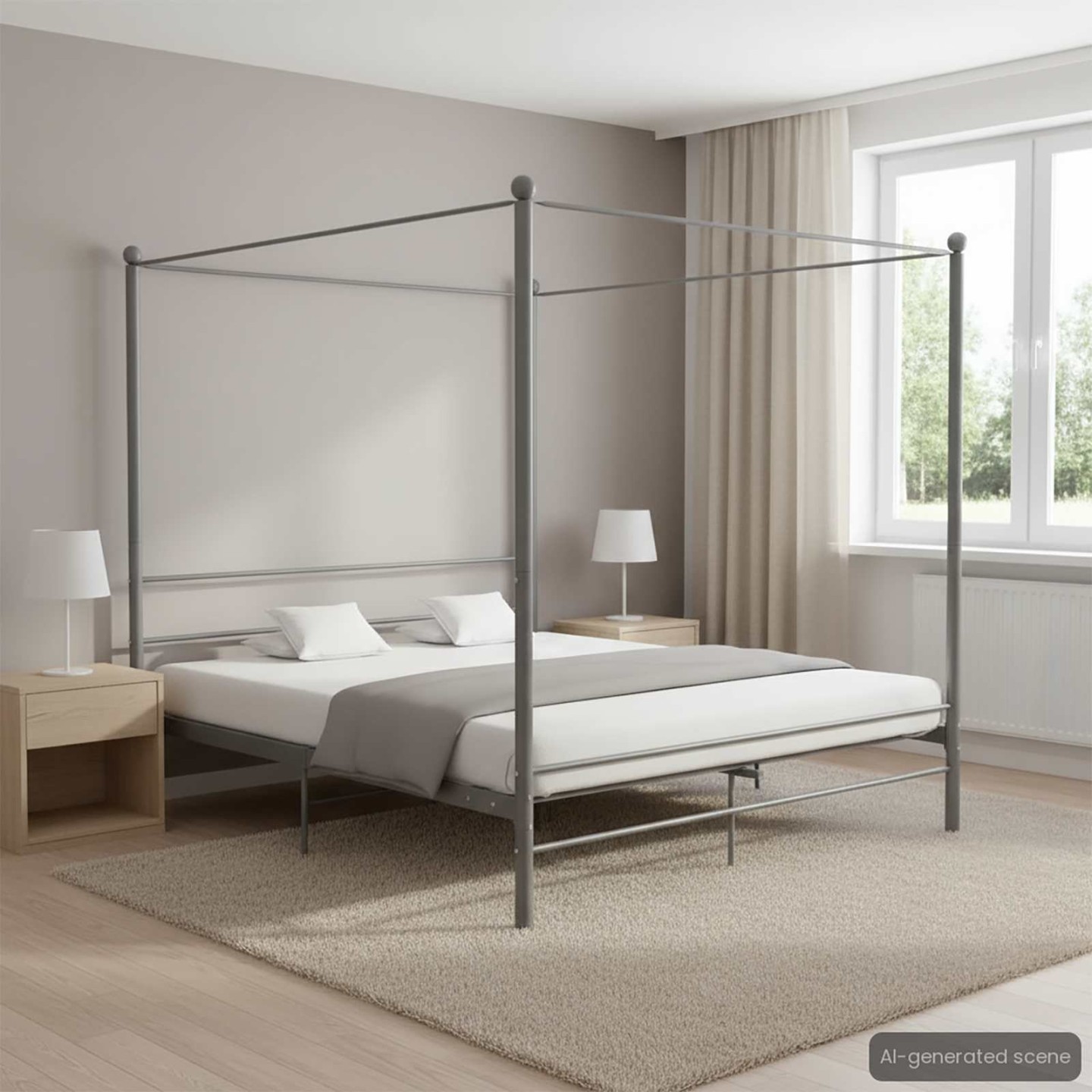 Cadre de lit à baldaquin sans matelas gris métal 200x200 cm