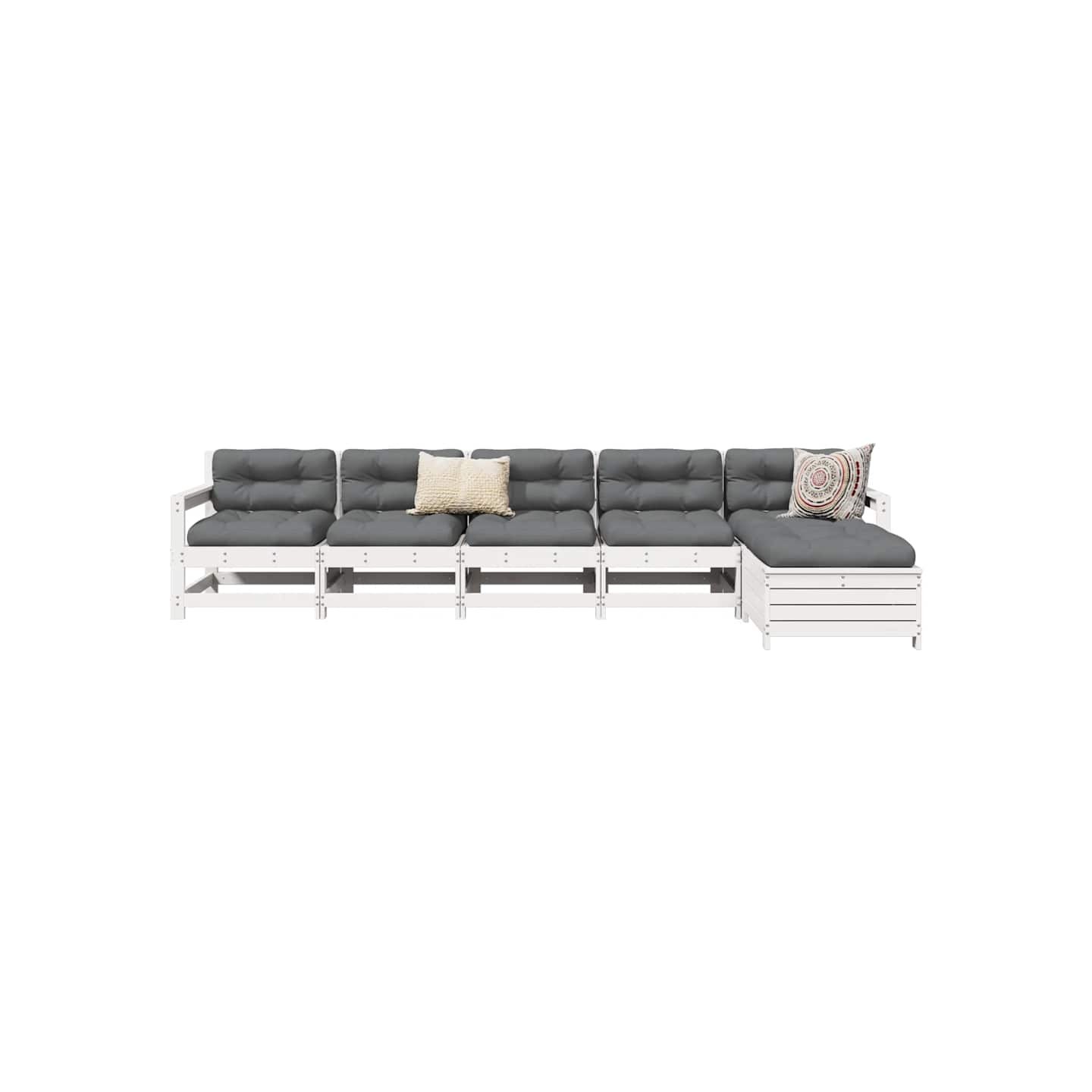 Salon de jardin 6 pcs blanc bois de pin massif