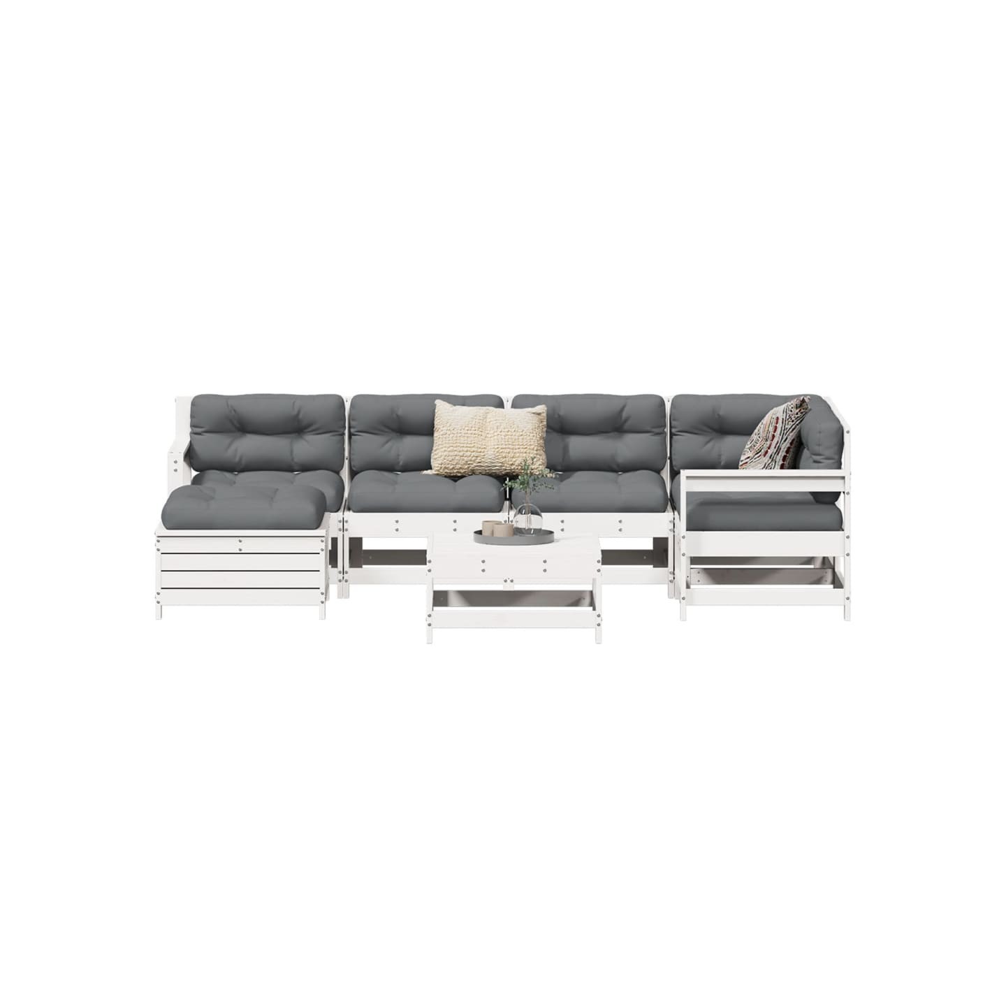 Salon de jardin 7 pcs blanc bois de pin massif