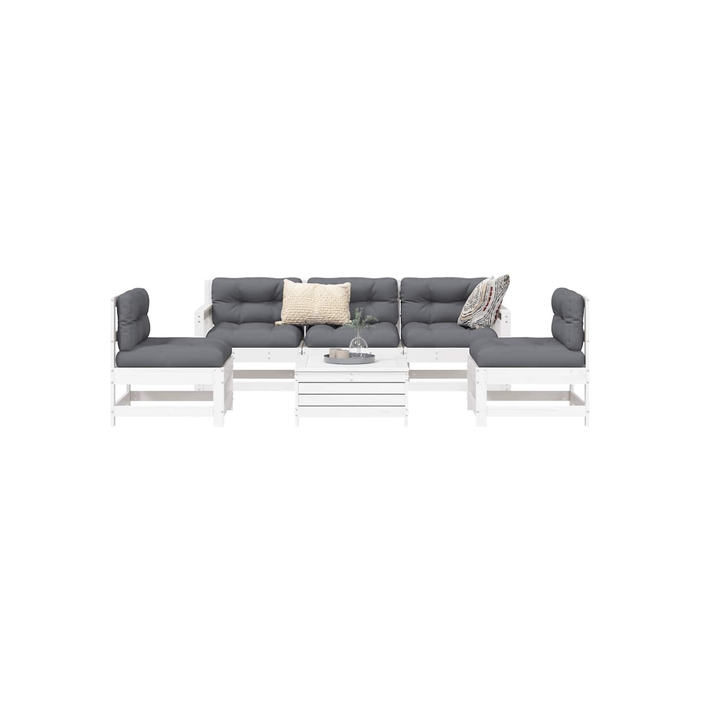 Salon de jardin 6 pcs blanc bois de pin massif