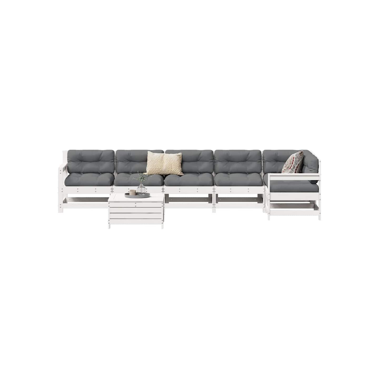 Salon de jardin 7 pcs blanc bois de pin massif