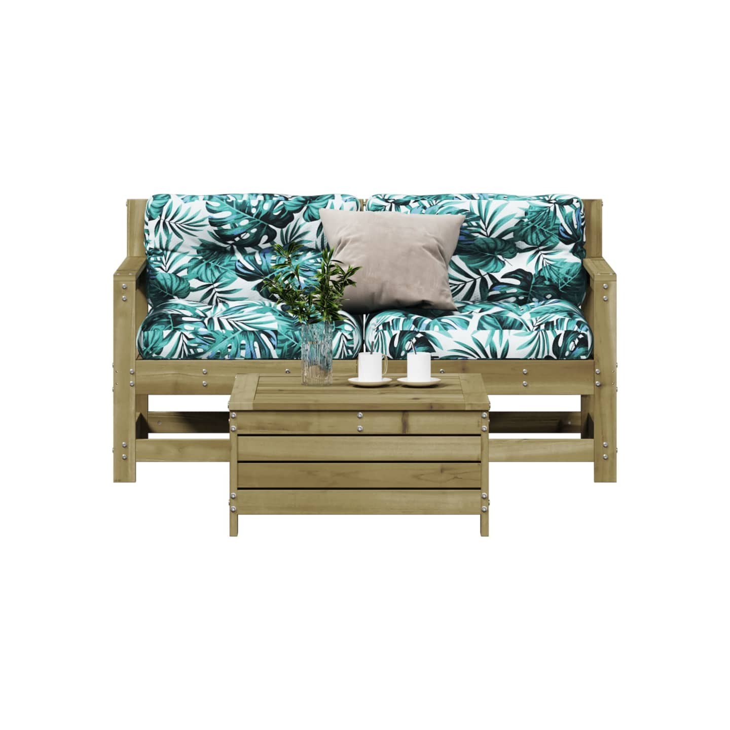 Salon de jardin 3 pcs avec coussins bois de pin imprégné