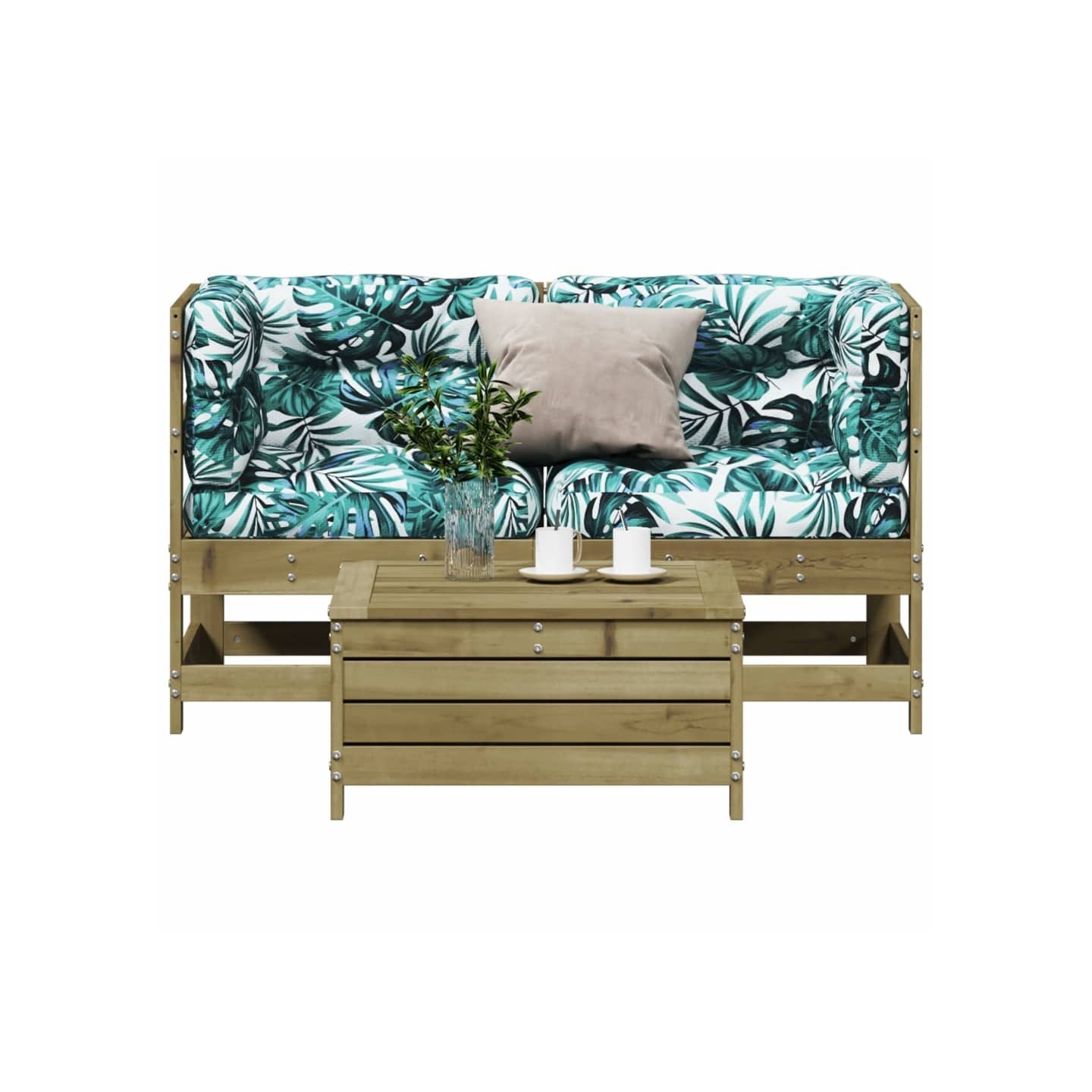 Salon de jardin 3 pcs avec coussins bois de pin imprégné