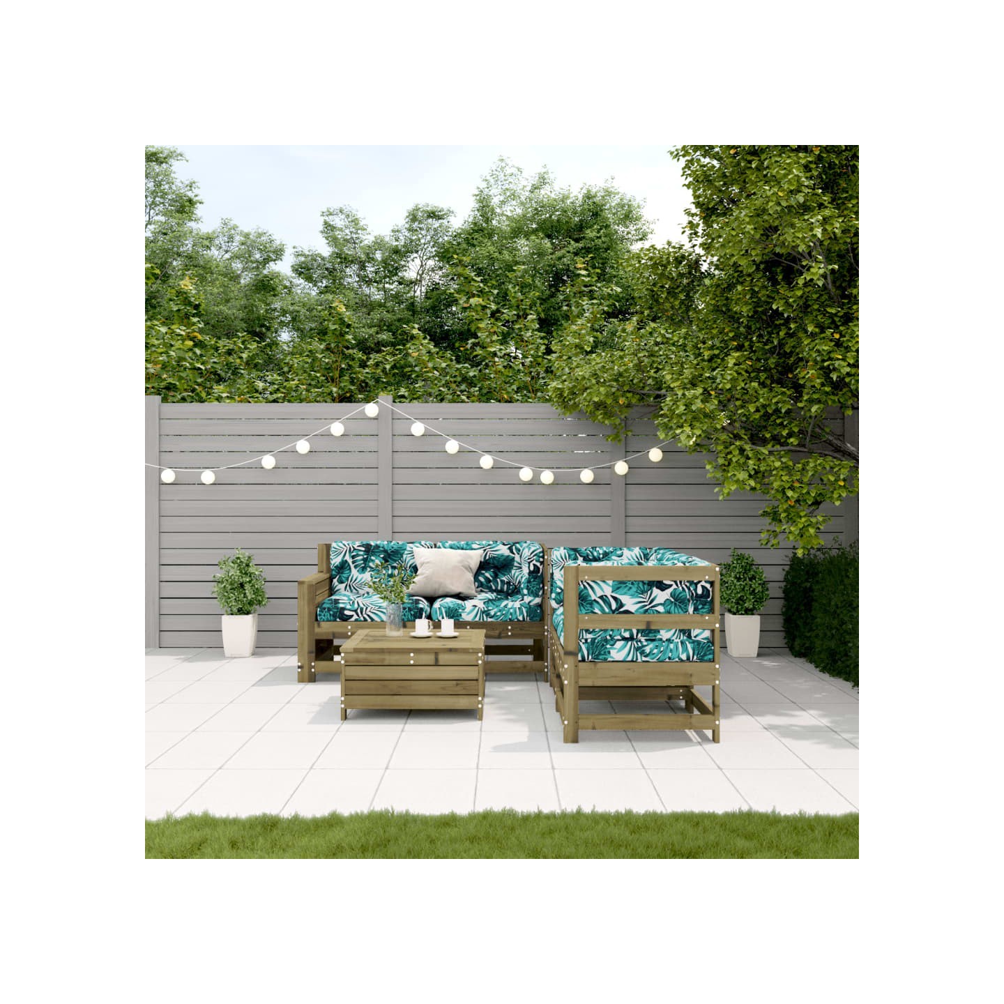 Salon de jardin 5 pcs avec coussins bois de pin imprégné