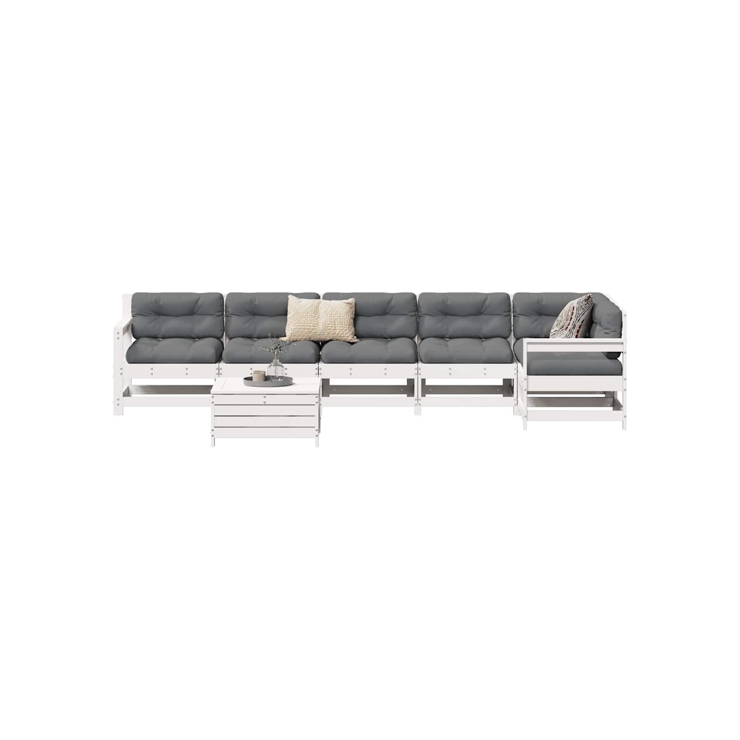 Salon de jardin 7 pcs blanc bois de pin massif