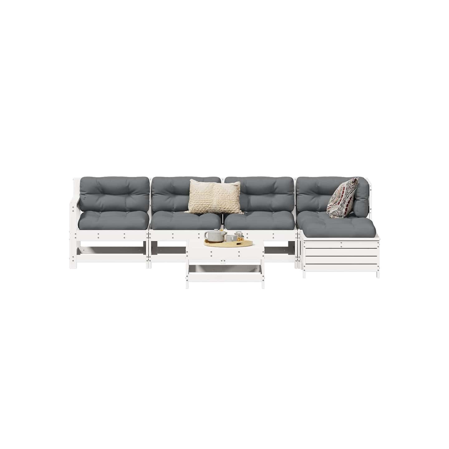 Salon de jardin 6 pcs blanc bois de pin massif