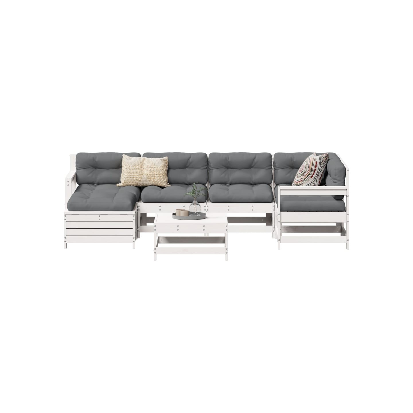 Salon de jardin 7 pcs blanc bois de pin massif