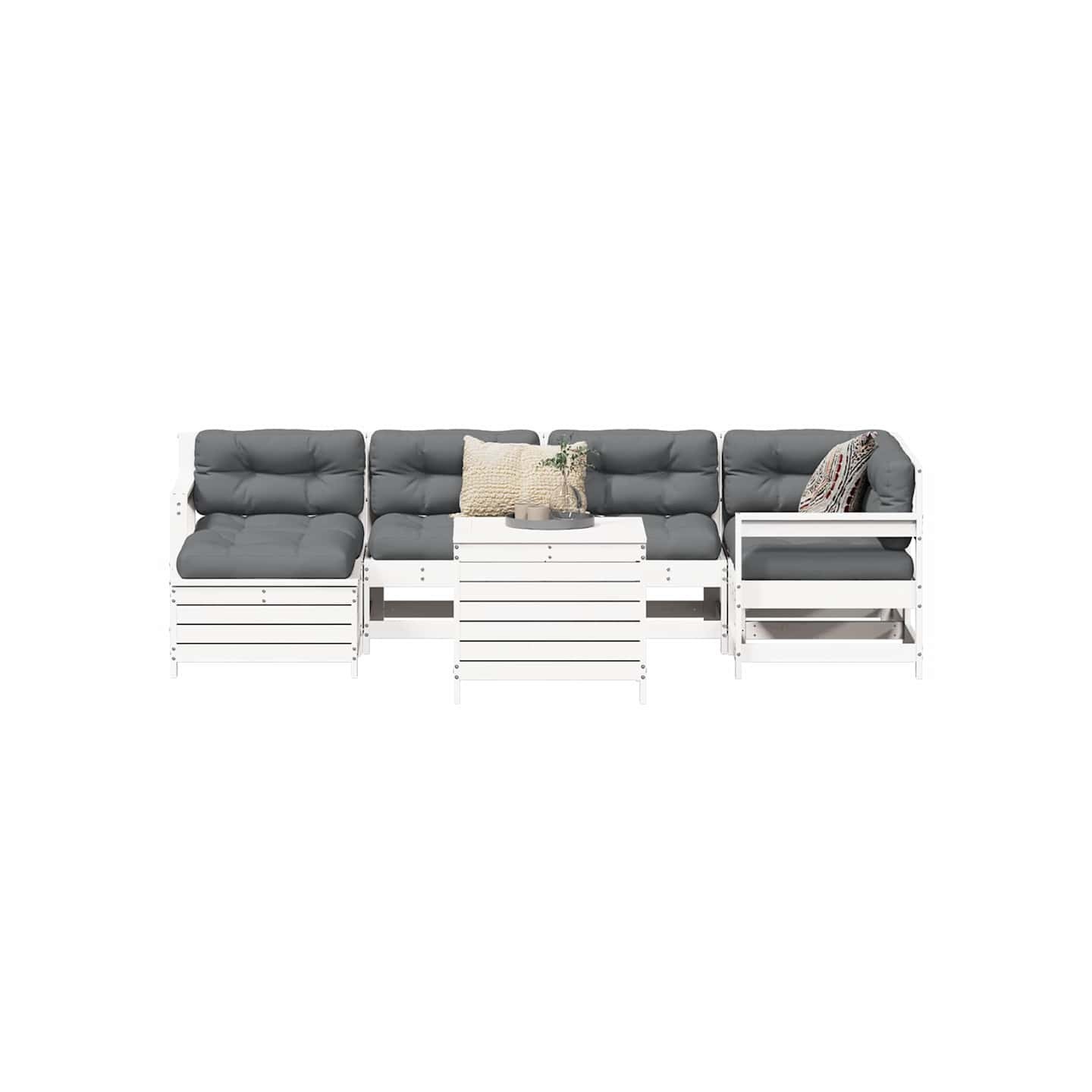 Salon de jardin 7 pcs blanc bois de pin massif