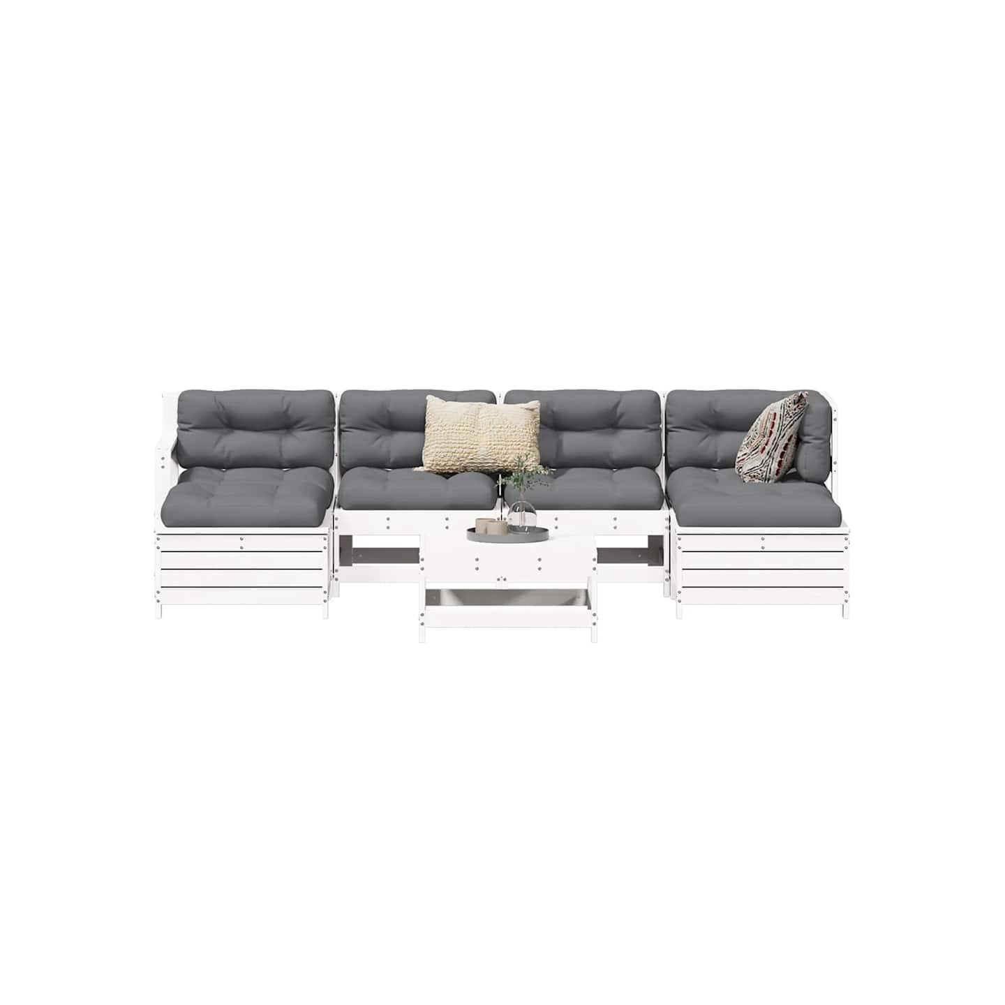 Salon de jardin 7 pcs blanc bois de pin massif