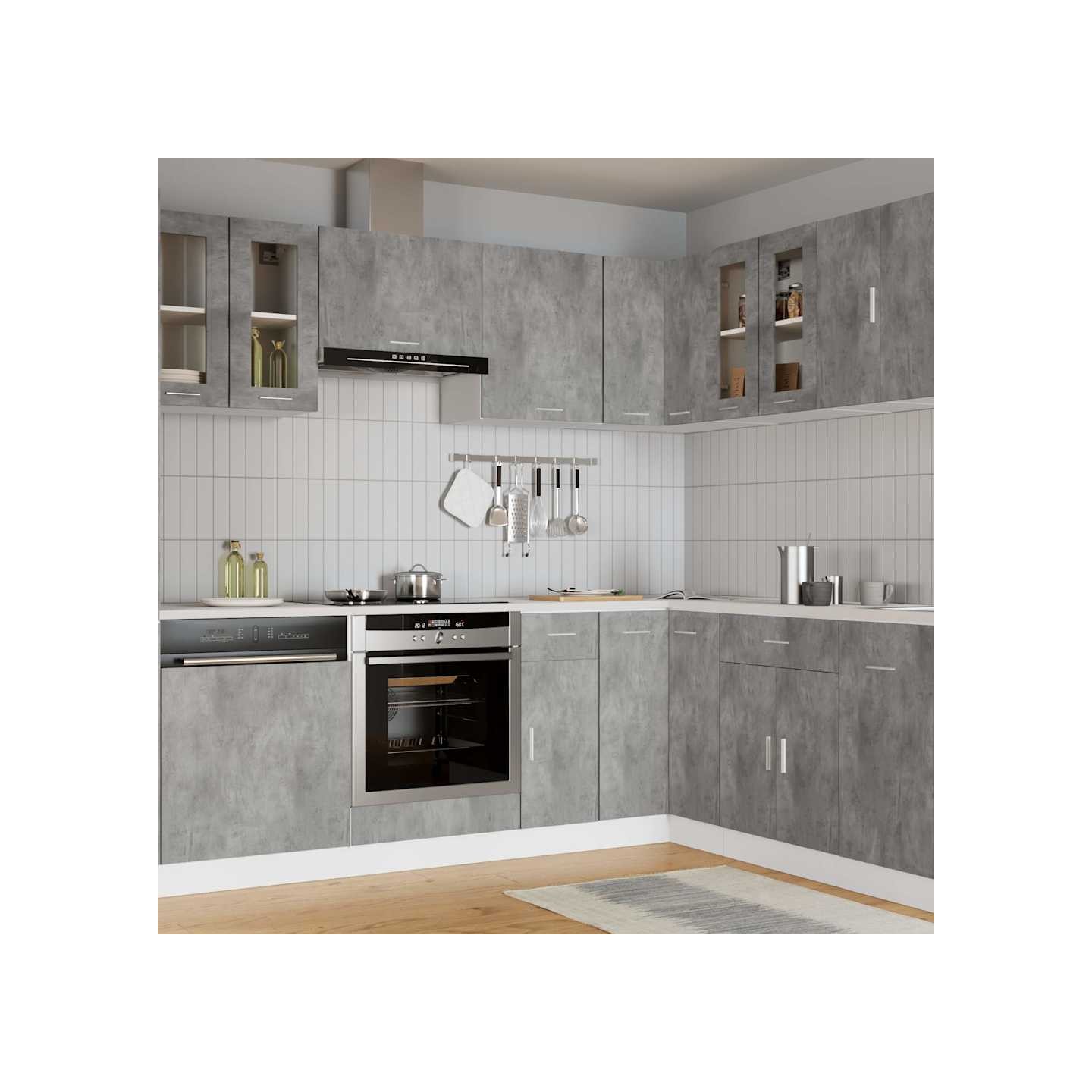 Vitrine suspendue Lyon gris béton 60x31x60 cm bois d'ingénierie