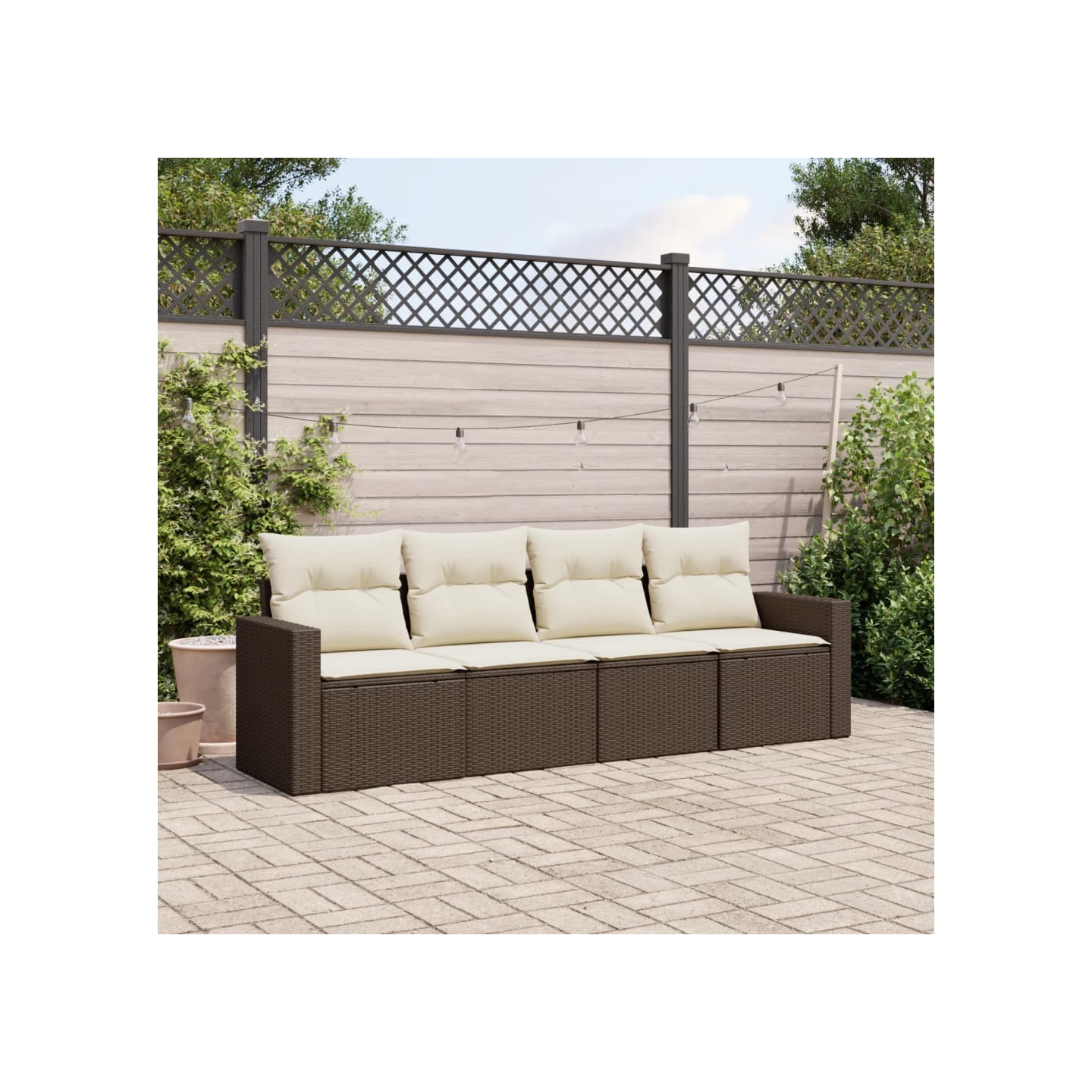 Salon de jardin 4 pcs avec coussins marron résine tressée