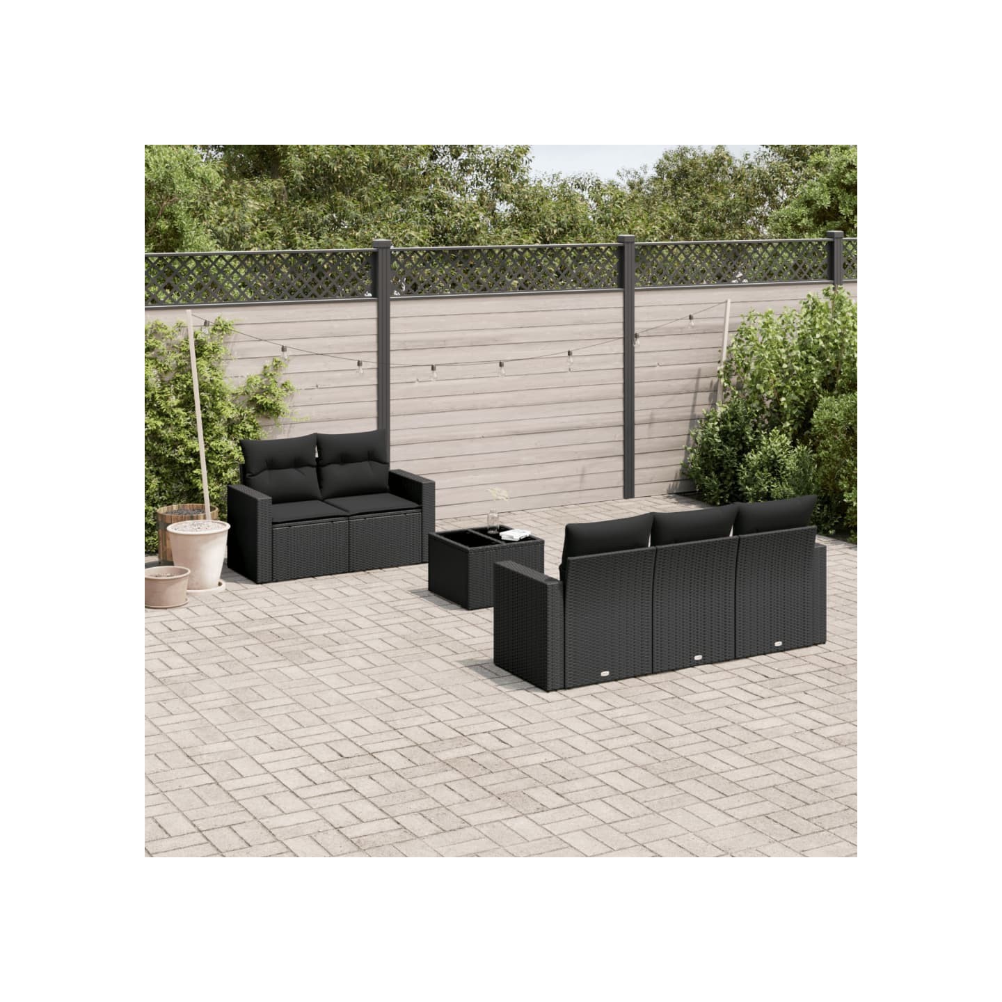 Salon de jardin 6 pcs avec coussins noir résine tressée