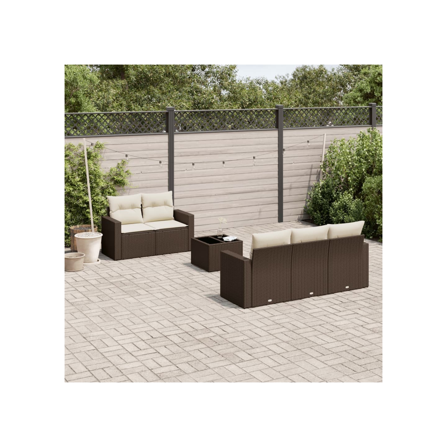 Salon de jardin avec coussins 6 pcs marron résine tressée
