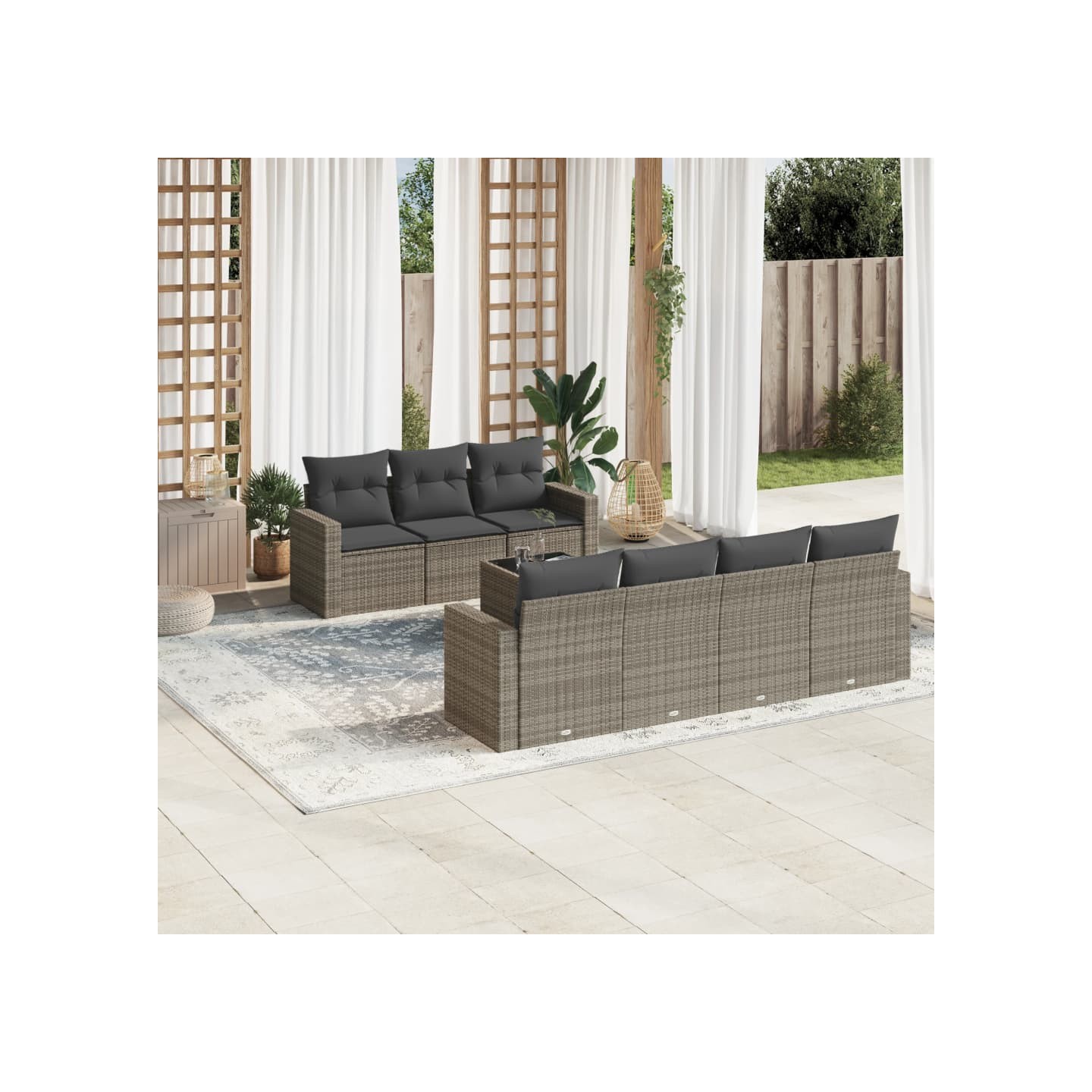 Salon de jardin 8 pcs avec coussins gris résine tressée