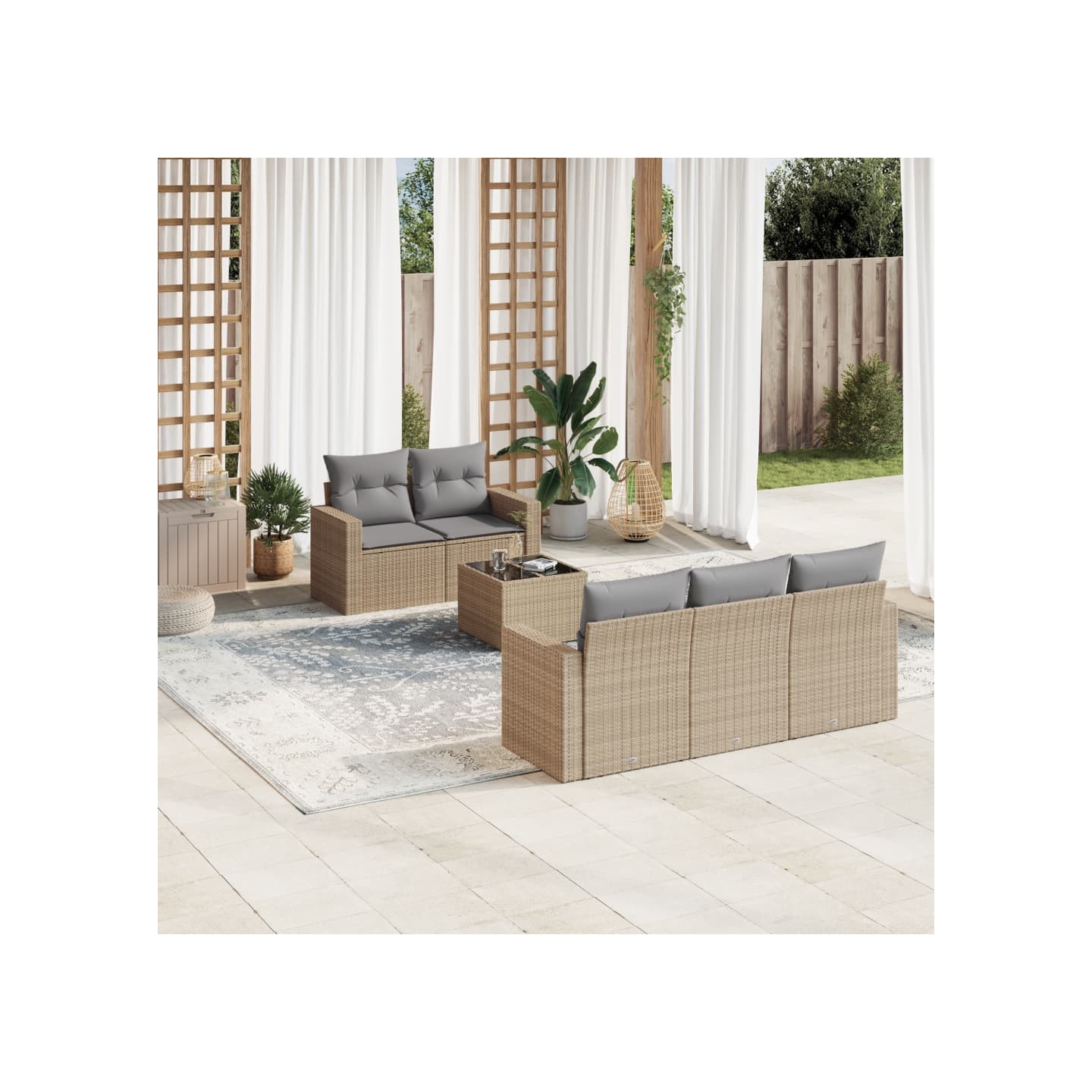 Salon de jardin avec coussins 6 pcs beige résine tressée