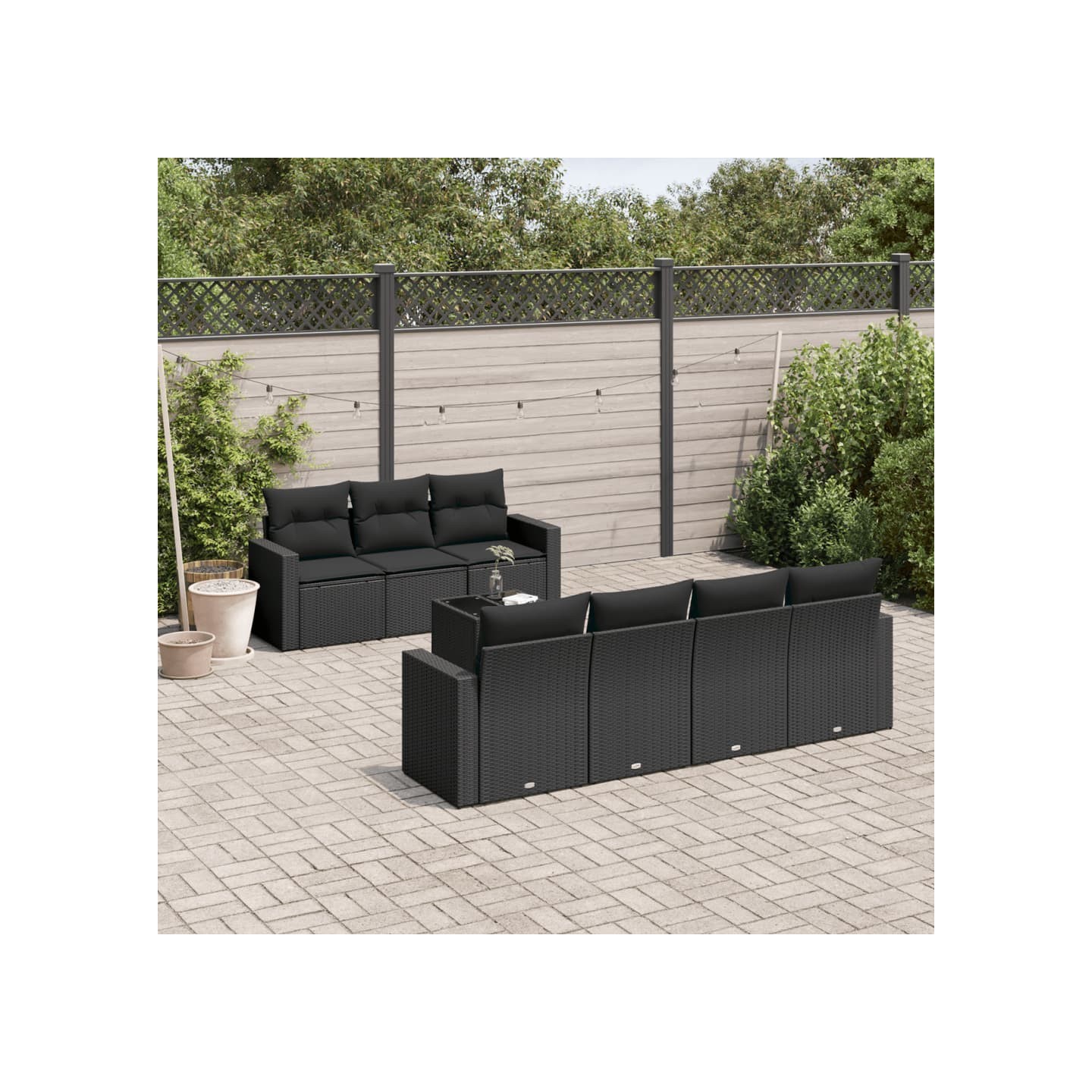 Salon de jardin 8 pcs avec coussins noir résine tressée