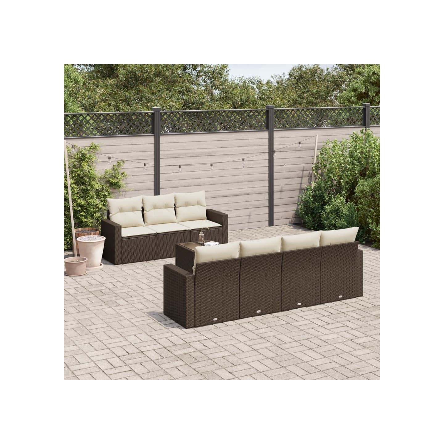 Salon de jardin 8 pcs avec coussins marron résine tressée