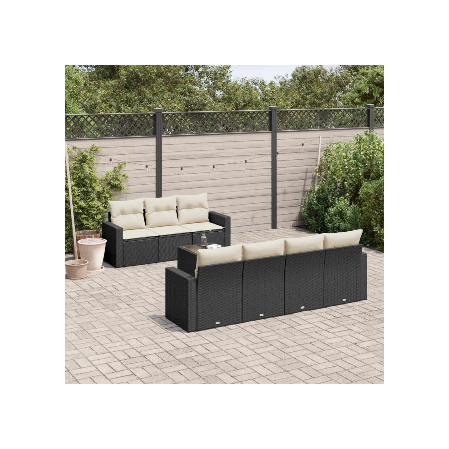 Salon de jardin 8 pcs avec coussins noir résine tressée