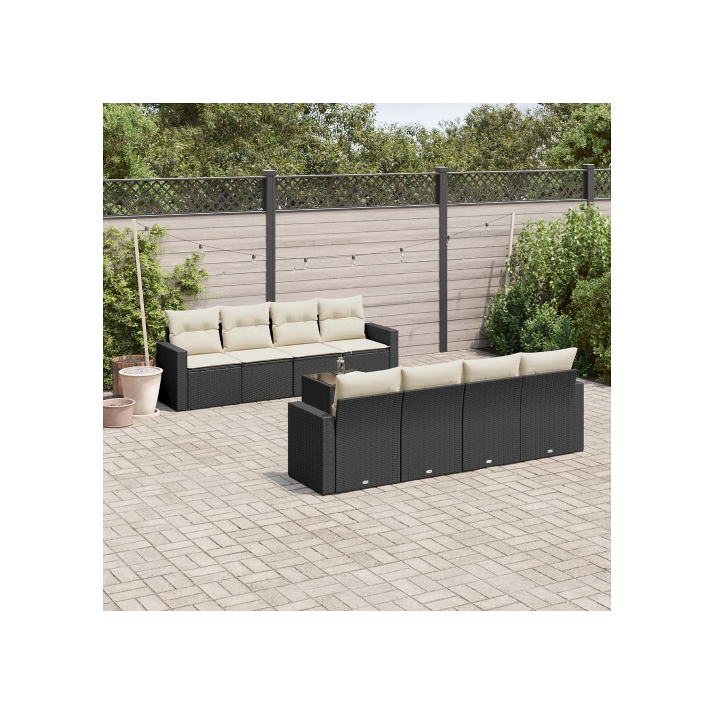 Salon de jardin 9 pcs avec coussins noir résine tressée